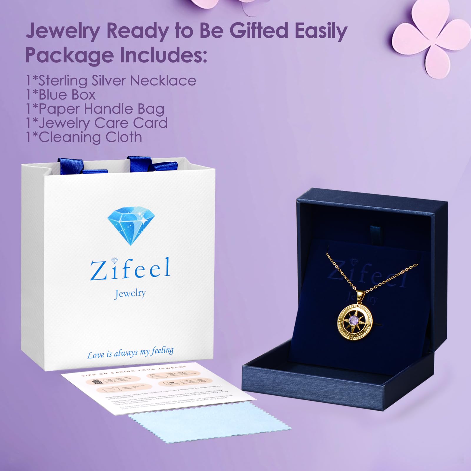 925 Sterling Silver Compass Necklace with Birthstone - Elegant Jewelry Gift for Women, Wife, Girlfriend - Perfect for Anniversary, Birthday, Valentine's Day, Mother's Day & Christmas - Ideal for Everyday Wear, Date Nights & Special Occasions