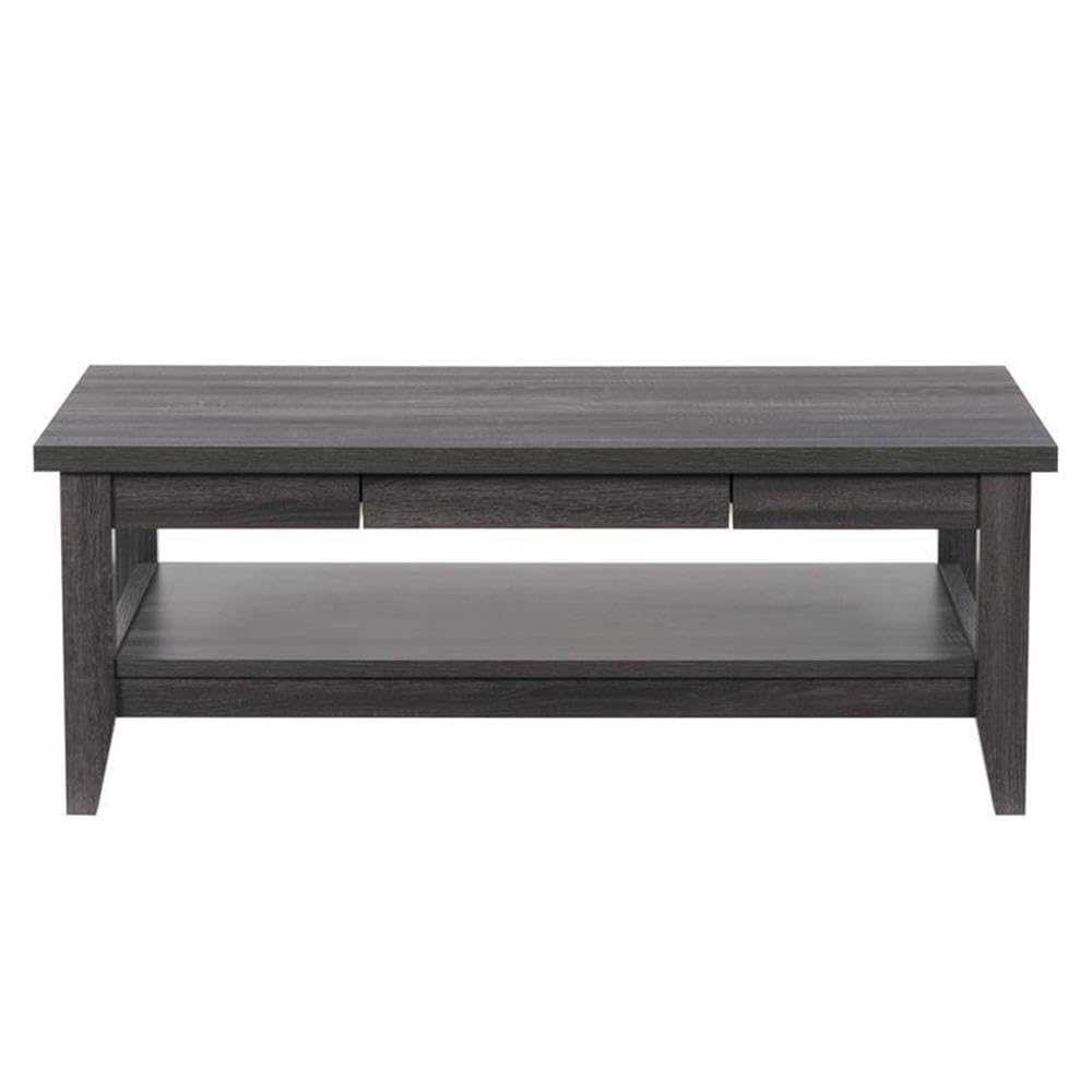 CorLiving Hollywood Dark Gray Engineered Wood Grain Coffee Table with Hidden Drawers - Modern Living Room Furniture for Small Spaces, Home Decor Centerpiece