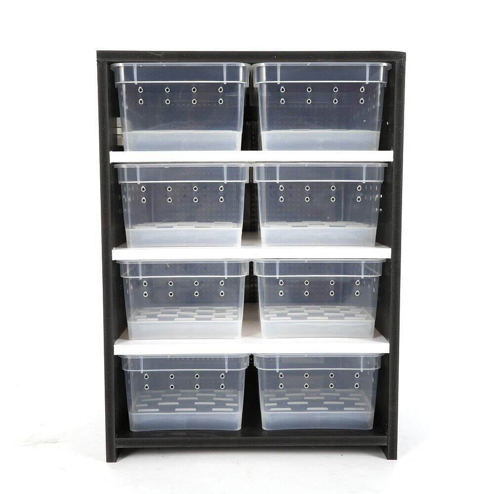 Premium Reptile Breeding Cabinet with Hygrometer - 8 Transparent Breeding Boxes for Insects, Spiders, Turtles & Lizards - Includes 13W Heating Pad & Drawer System (Black) | Ideal for Tarantula Habitats, Pet Lizard Enclosures & Small Animal Breeding