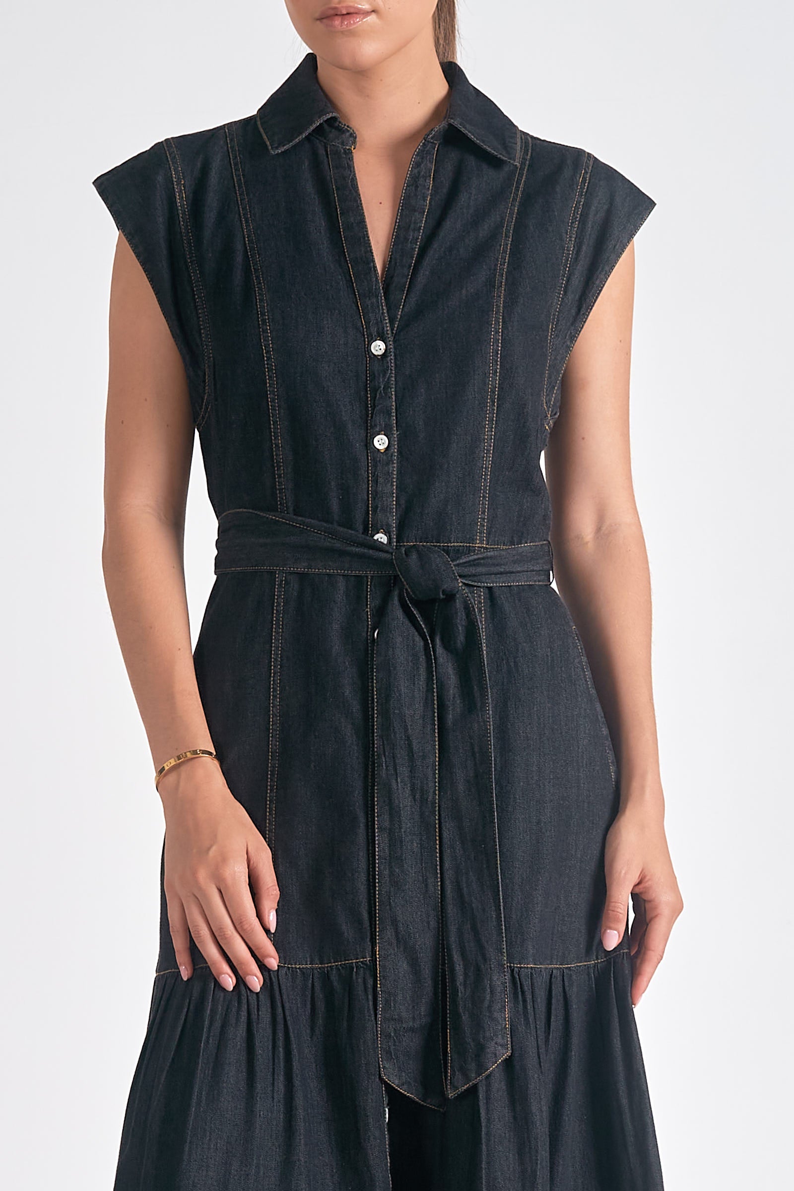 Daria Women's Midi Denim Dress - Vintage Blue Stretch Denim Skater Dress with Pockets | Perfect for Casual Outings, Date Nights & Summer Vacations