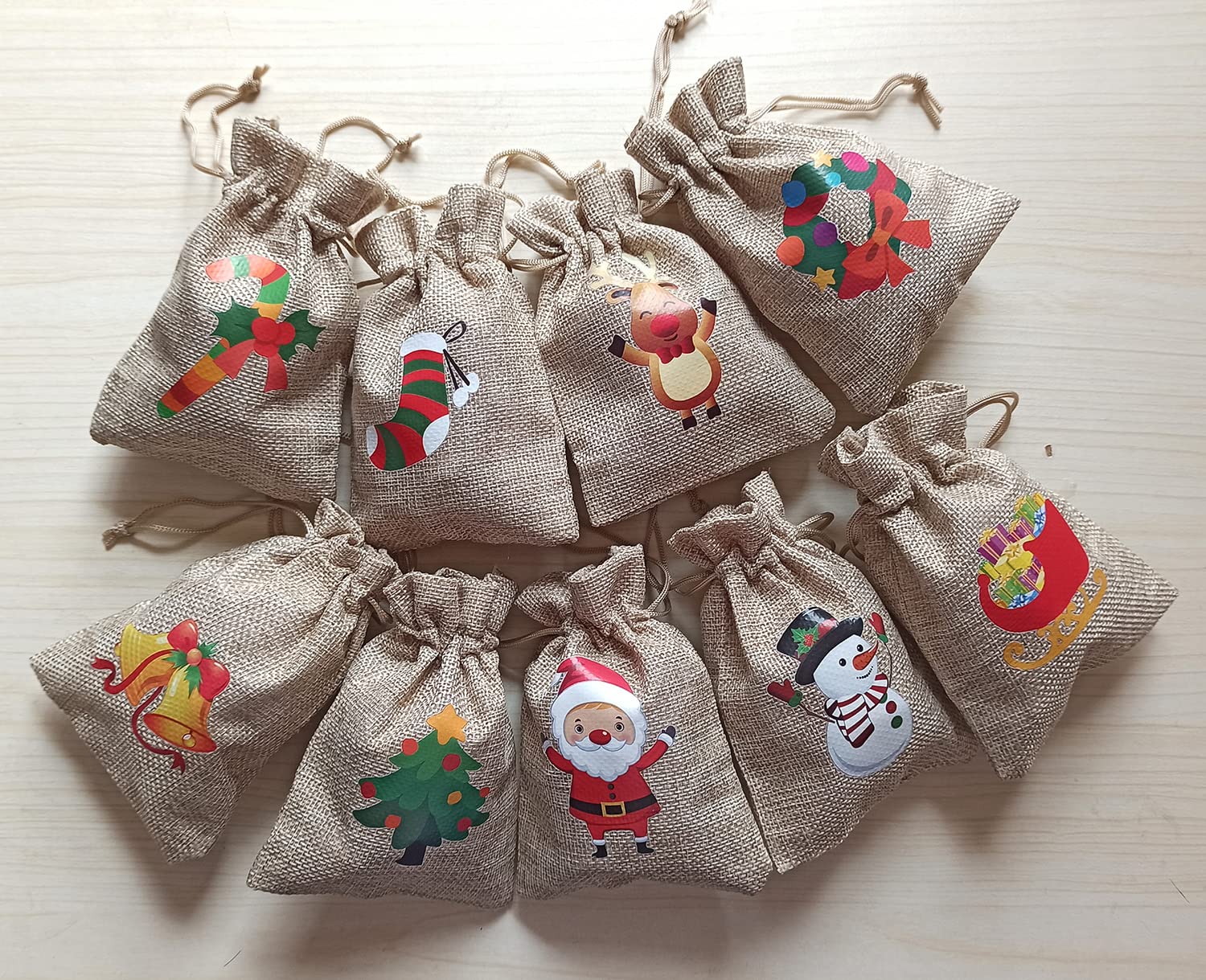 36 Pack Small Christmas Gift Bags with Drawstring - Tiny Burlap Candy Bags for Holiday Stocking Stuffers, Party Favors & New Year Treats - Perfect for Xmas Gifts, Candy, Cookies & Small Holiday Presents