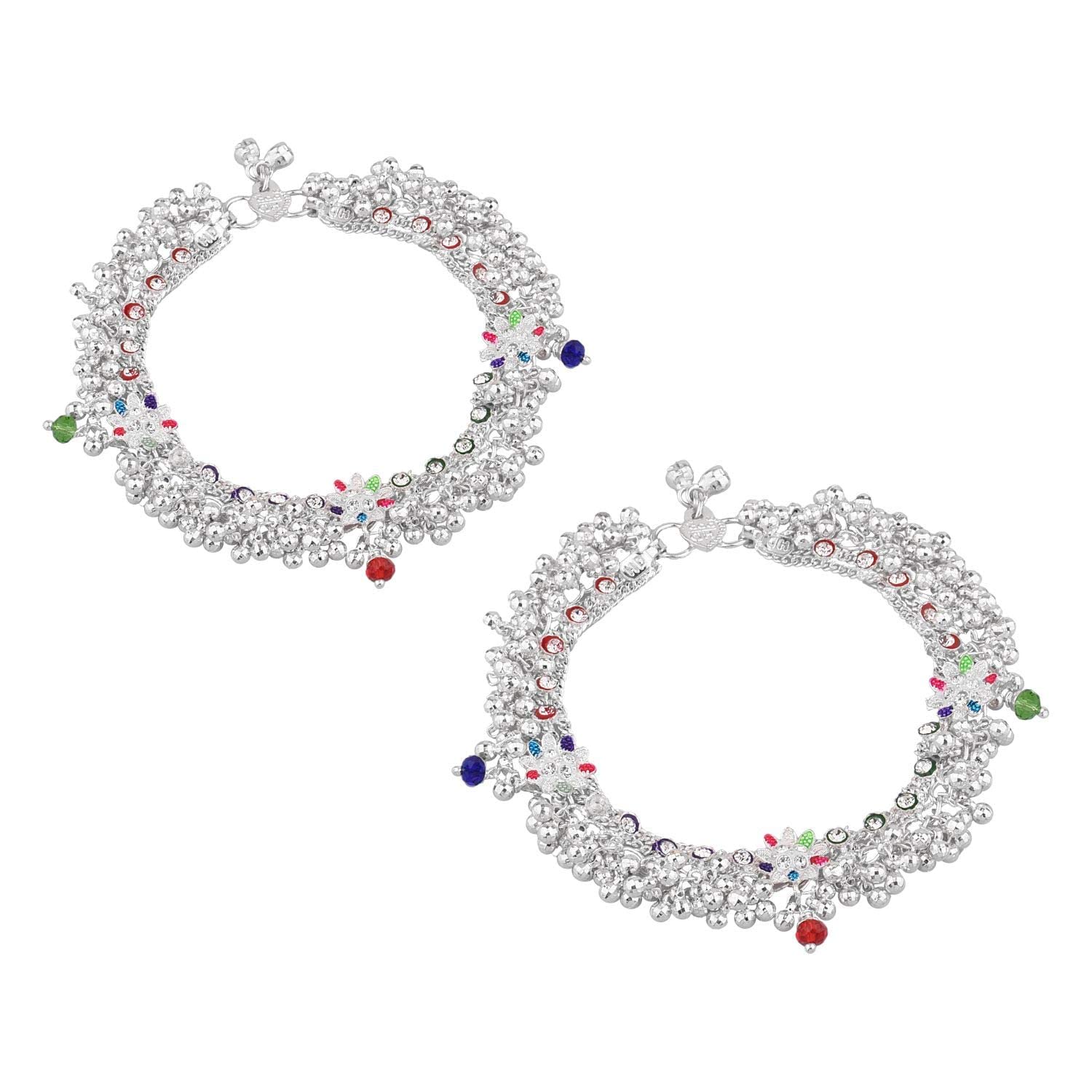Elegant Oxidized Silver Anklet Set - Indian Bridal Payal Jhanjara Anklets with Metal Charms for Women | Perfect for Weddings, Festivals & Boho Fashion Jewelry