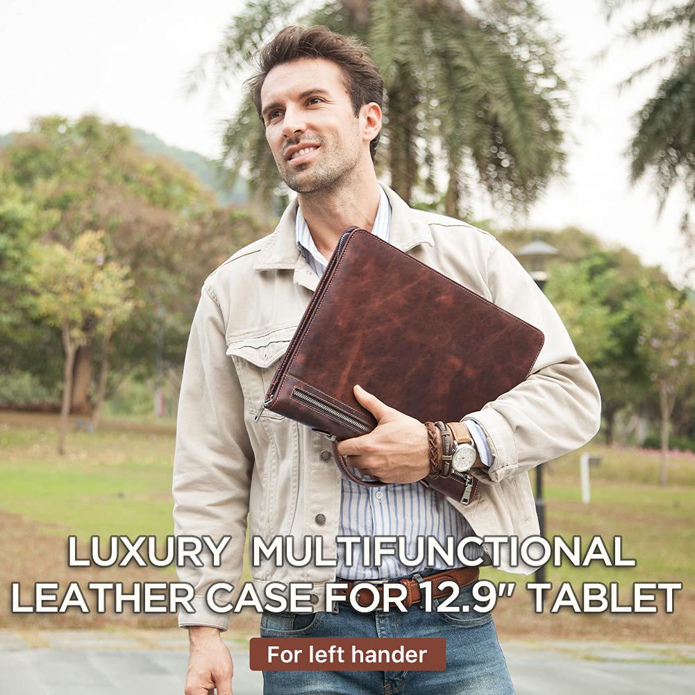 Premium Genuine Leather Travel Portfolio for iPad Pro 12.9