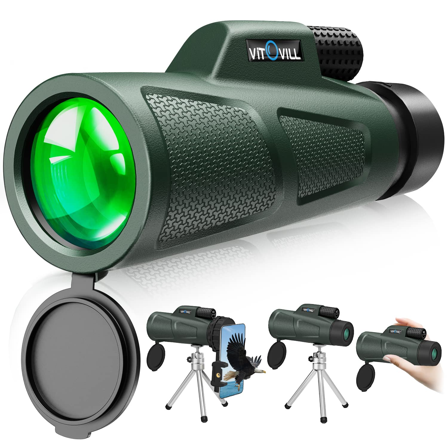 12x55 High Power Monocular Telescope for Adults - HD Zoom with Smartphone Adapter & Tripod, Waterproof & Fogproof, Lightweight for Hiking, Bird Watching, Hunting, Travel and Stargazing - Perfect Gift for Outdoor Enthusiasts
