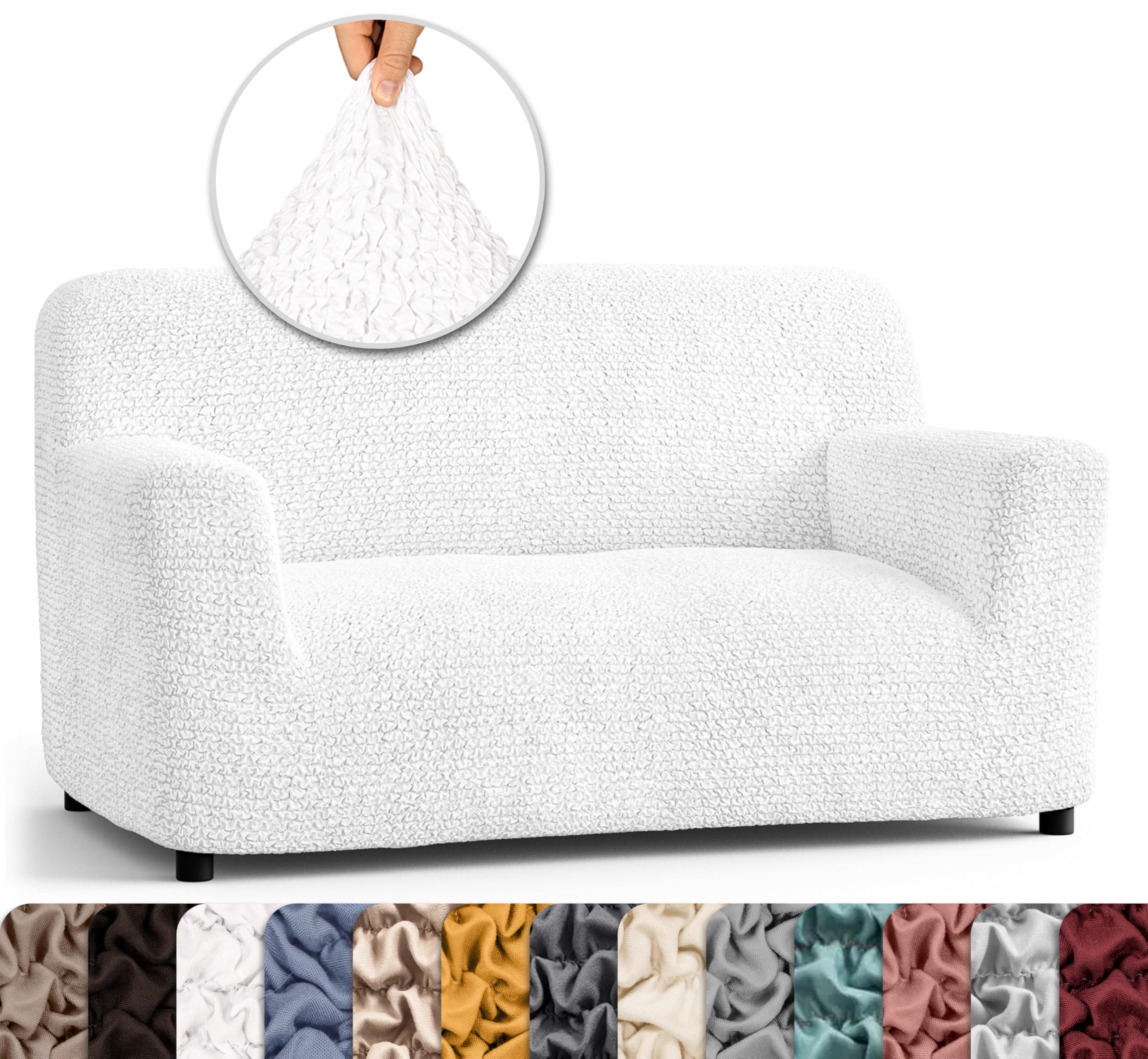PAULATO BY GA.I.CO. Stretch Loveseat Slipcover - Oversized Chair Cover & Sofa Protector - Washable Microfiber Fabric - Form Fit 1-Piece Design - Crisp White | Perfect for Living Room, Bedroom, or Office Furniture Protection