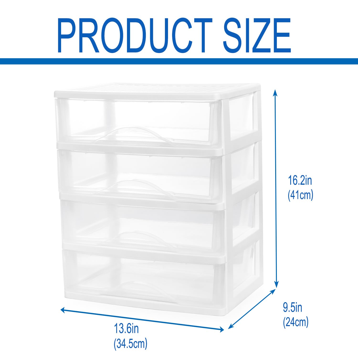 BYCY 4-Drawer Plastic Stackable Storage Organizer - White Bathroom Makeup & Desk Organizer with Wide Clear Drawers - Easy Assembly for Fridge, Bathroom, Cabinet - Perfect for Cosmetics, Office Supplies & Kitchen Storage Organization