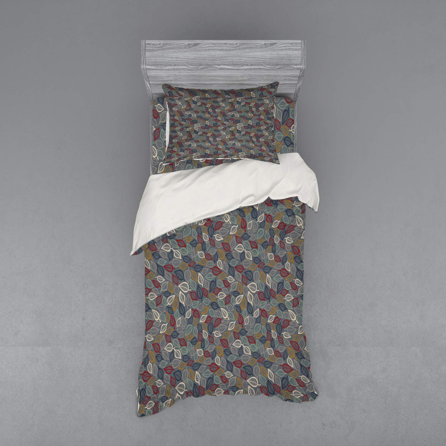Ambesonne Autumn Duvet Cover Set - 3 Piece Bedding with Sham & Fitted Sheet, Twin Size | Fall Foliage Art with Colorful Faded Leaves Design | Perfect for Seasonal Bedroom Decor, Cozy Fall Nights & Thanksgiving Home Styling