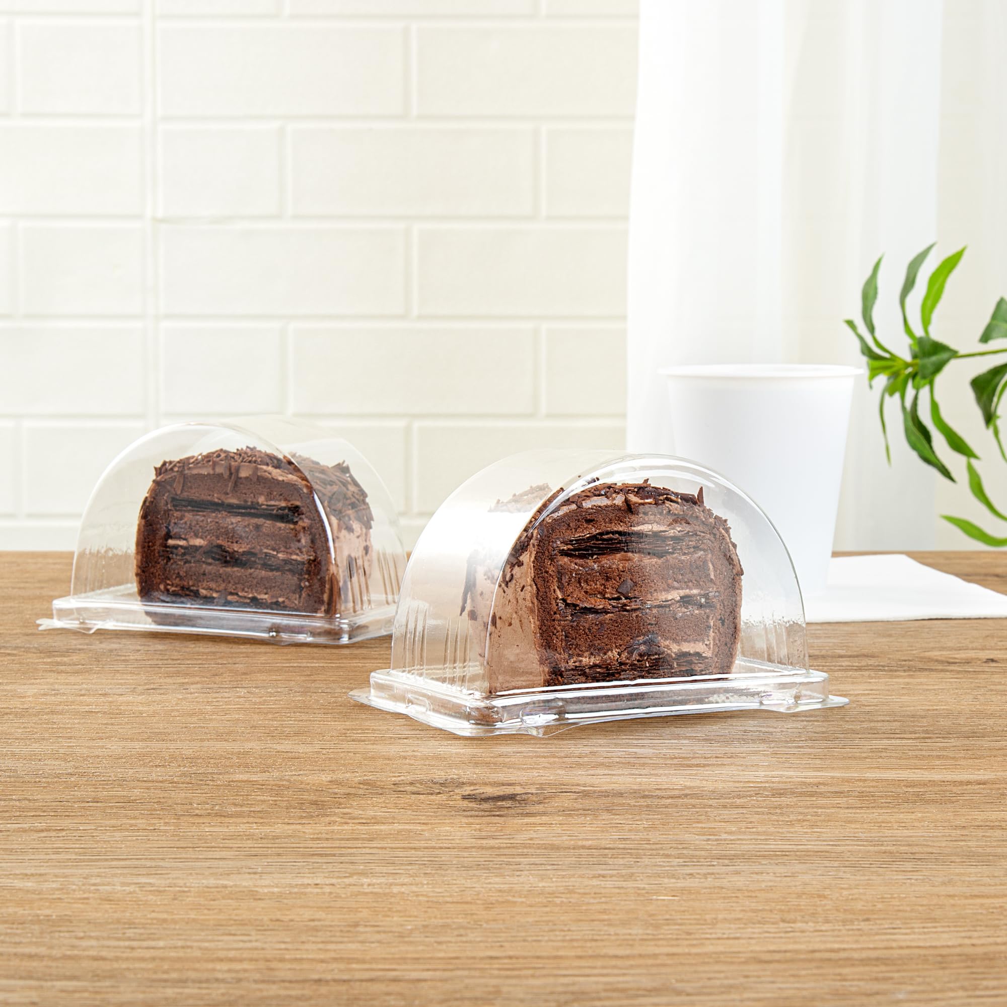 Thermo Tek 13oz Clear Plastic Roll Cake Boxes with Lids - 100 Pack Disposable Semicircle Dessert Containers for Swiss Rolls, Pumpkin Rolls, Cake Slices, Pie & Pastries | Perfect for Bakeries, Cafes, Catering & Home Baking