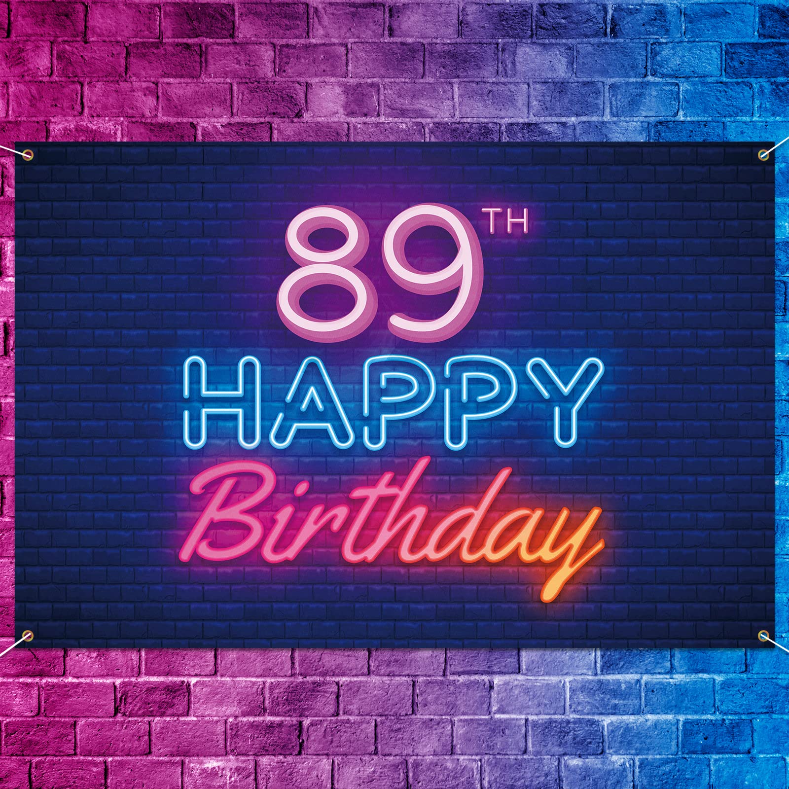Glow in the Dark 89th Birthday Party Backdrop Banner - Colorful Neon 89 Years Old Birthday Decorations for Men & Women | Perfect for Indoor/Outdoor Birthday Celebrations, Photo Booths & Anniversary Parties