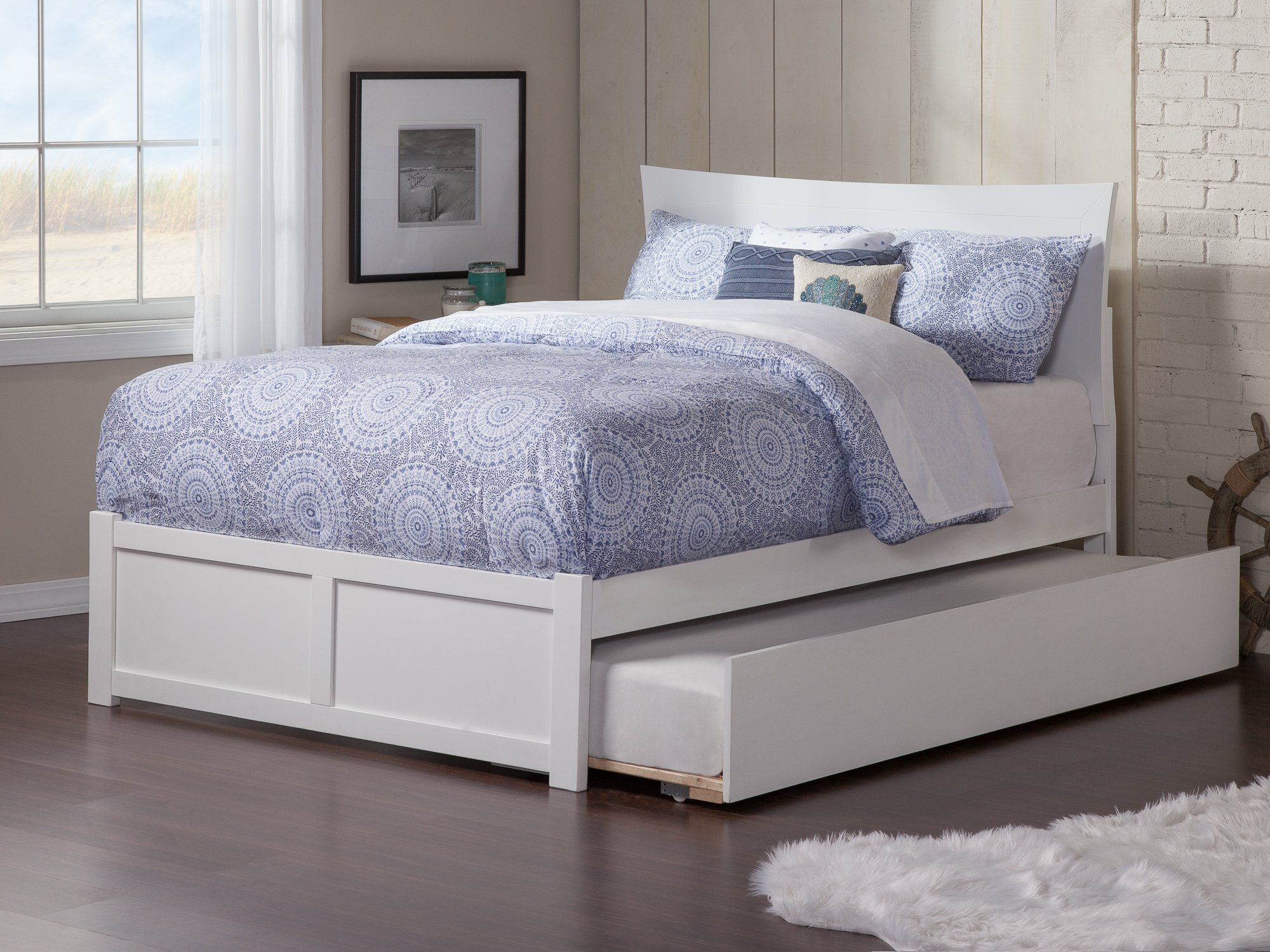 AFI Metro Full Platform Bed with Twin Trundle & USB Charger - White Queen Size Bed Frame for Small Spaces | Perfect for Guest Rooms, Kids Rooms & Studio Apartments