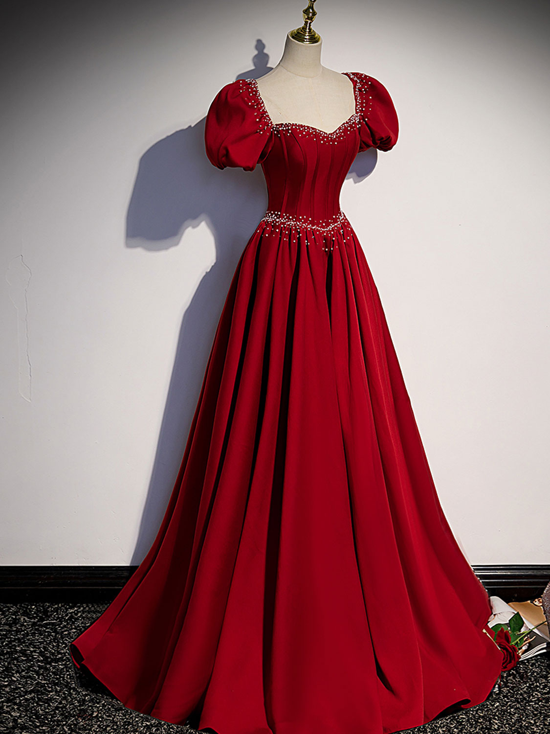 Elegant A-Line Burgundy Satin Dress for Women - Perfect for Evening Parties, Weddings & Special Occasions