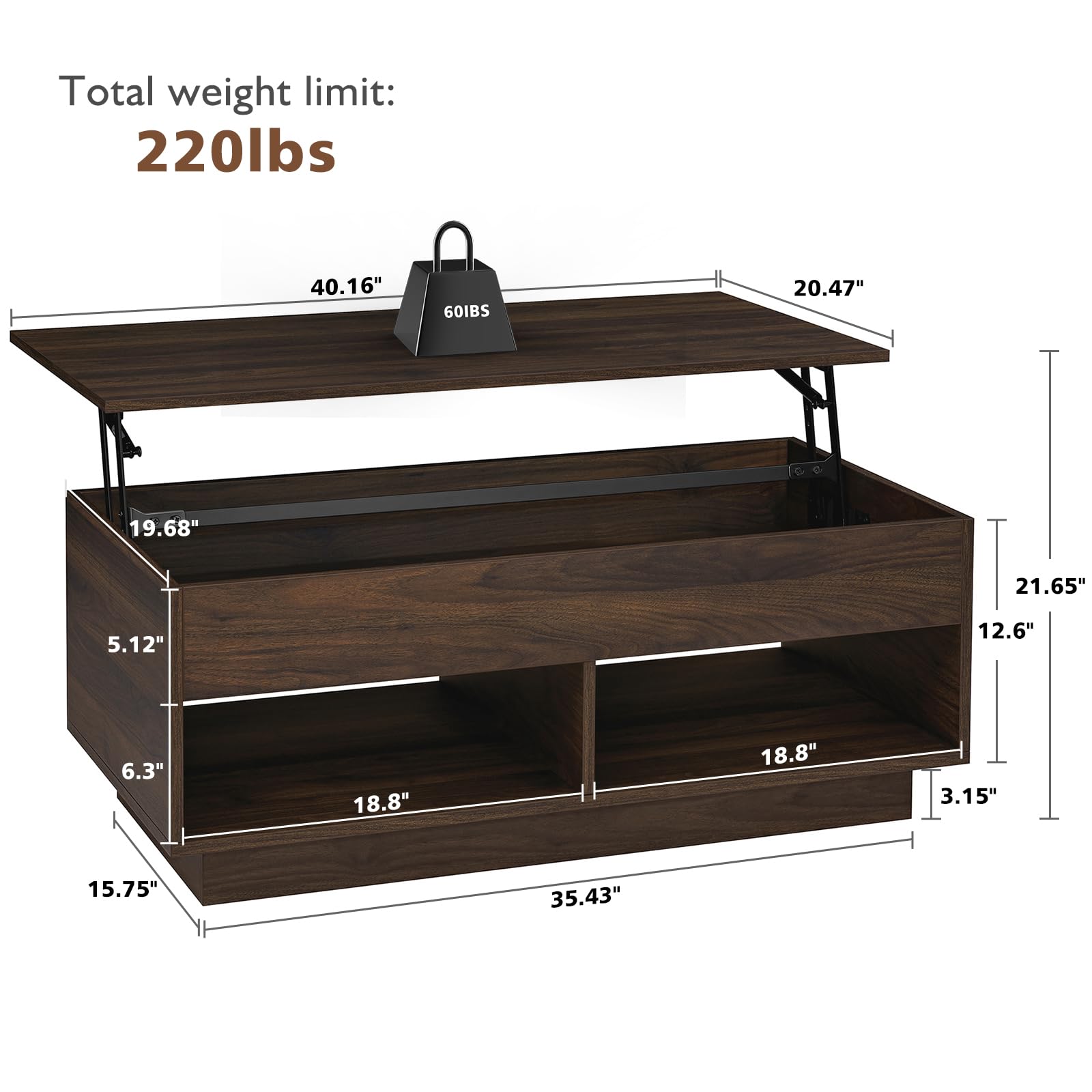 HOMMPA Modern Industrial TV Stand and Coffee Table Set of 2 - LED Entertainment Center for 55/65/70 Inch Gaming TV Console with Lift Top - Walnut Living Room Furniture for Gaming & Movie Nights