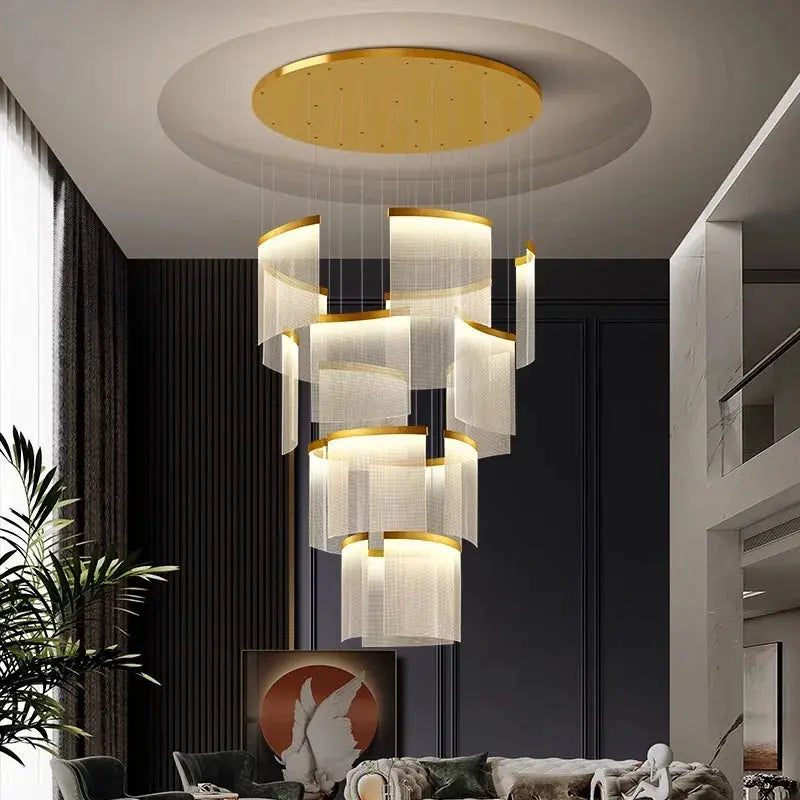 Nordic Style Ceiling Stair Chandelier in Gold and Black - Modern Crystal Pendant Light Fixture for Living Room, Bedroom, Staircase & Entryway Decor