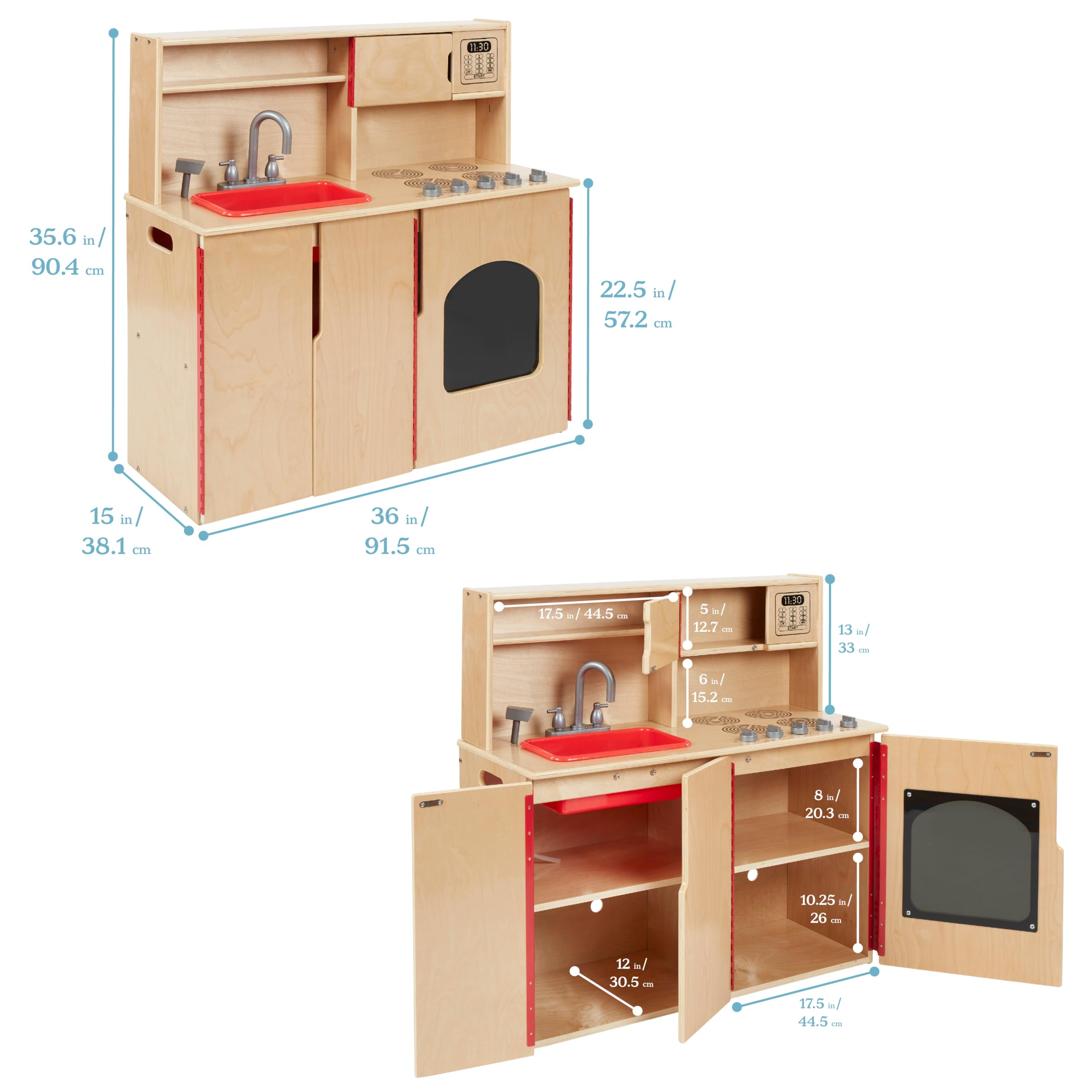 ECR4Kids 4-in-1 Wooden Play Kitchen Set with Sink, Stove, Oven & Microwave - Pretend Cooking Toy with Storage for Kids - Perfect for Preschool Learning & Imaginative Play at Home or Daycare