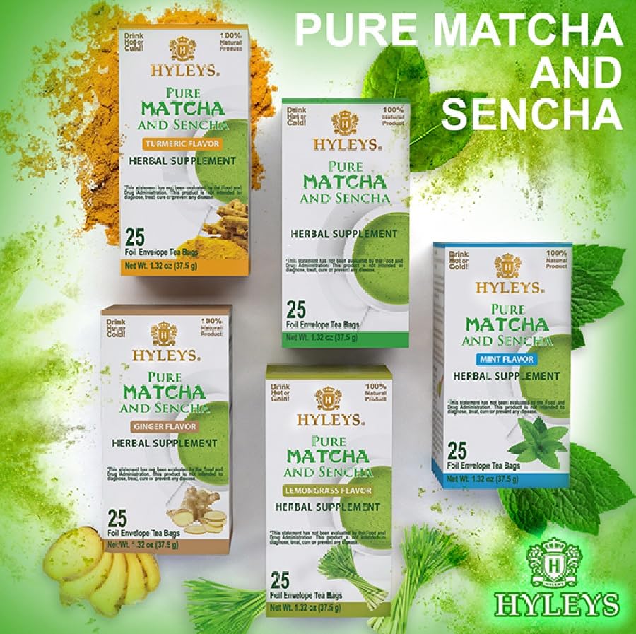 Hyleys Japanese Pure Matcha Green Tea Bags with Ginger - 150 Tea Bags (6 Pack) - Antioxidant Wellness Tea for Energy Boost & Relaxation - Perfect for Morning Routine, Office Work or Afternoon Break