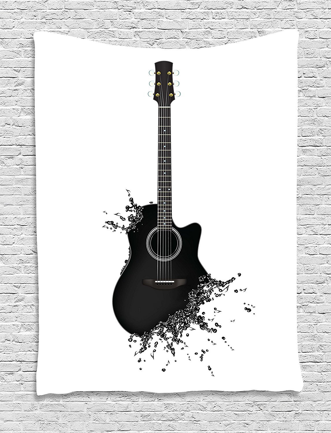 Ambesonne Guitar Wall Tapestry - Black & White Acoustic Guitar Design with String Art for Bedroom, Living Room, Dorm Decor - 60x80 Inches - Perfect for Music Lovers & Bohemian Home Decor