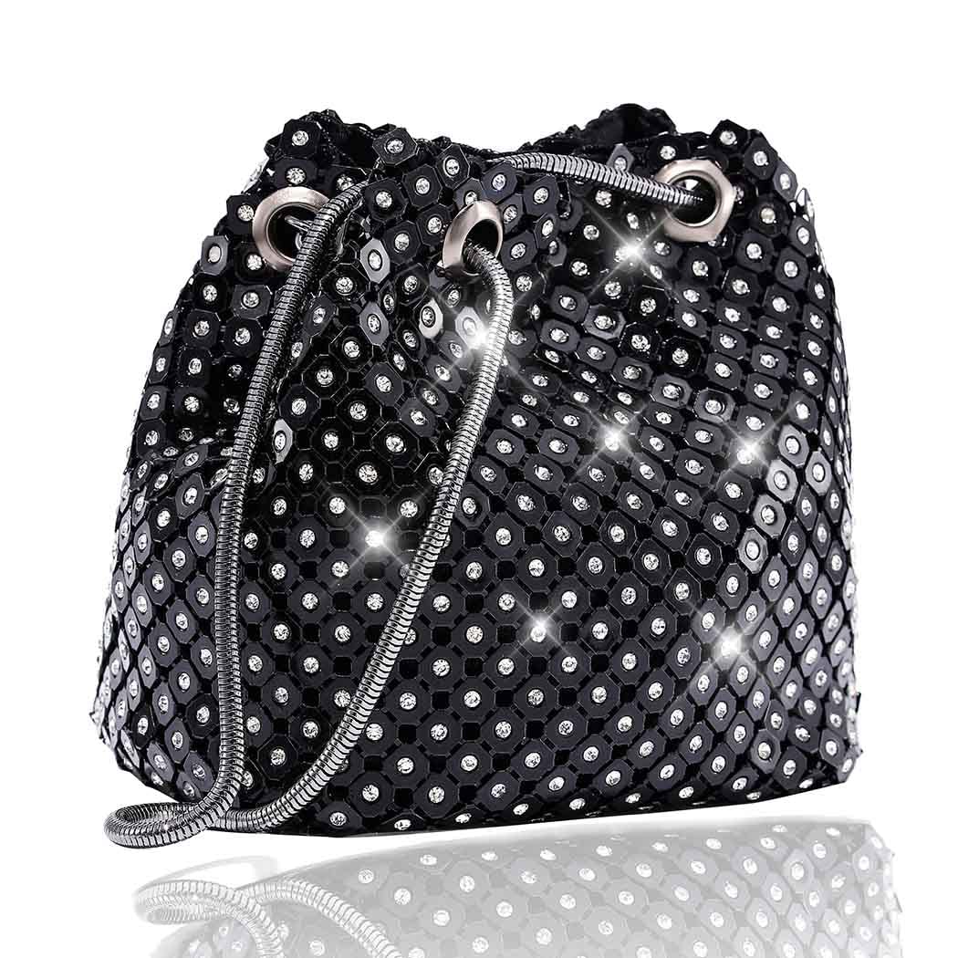Yokawe Women's Rhinestone Evening Clutch Bag - Sparkling Crystal Sequins Purse for Prom, Party & Wedding - Elegant Bucket Handbag for Date Night, Gala & Special Occasions