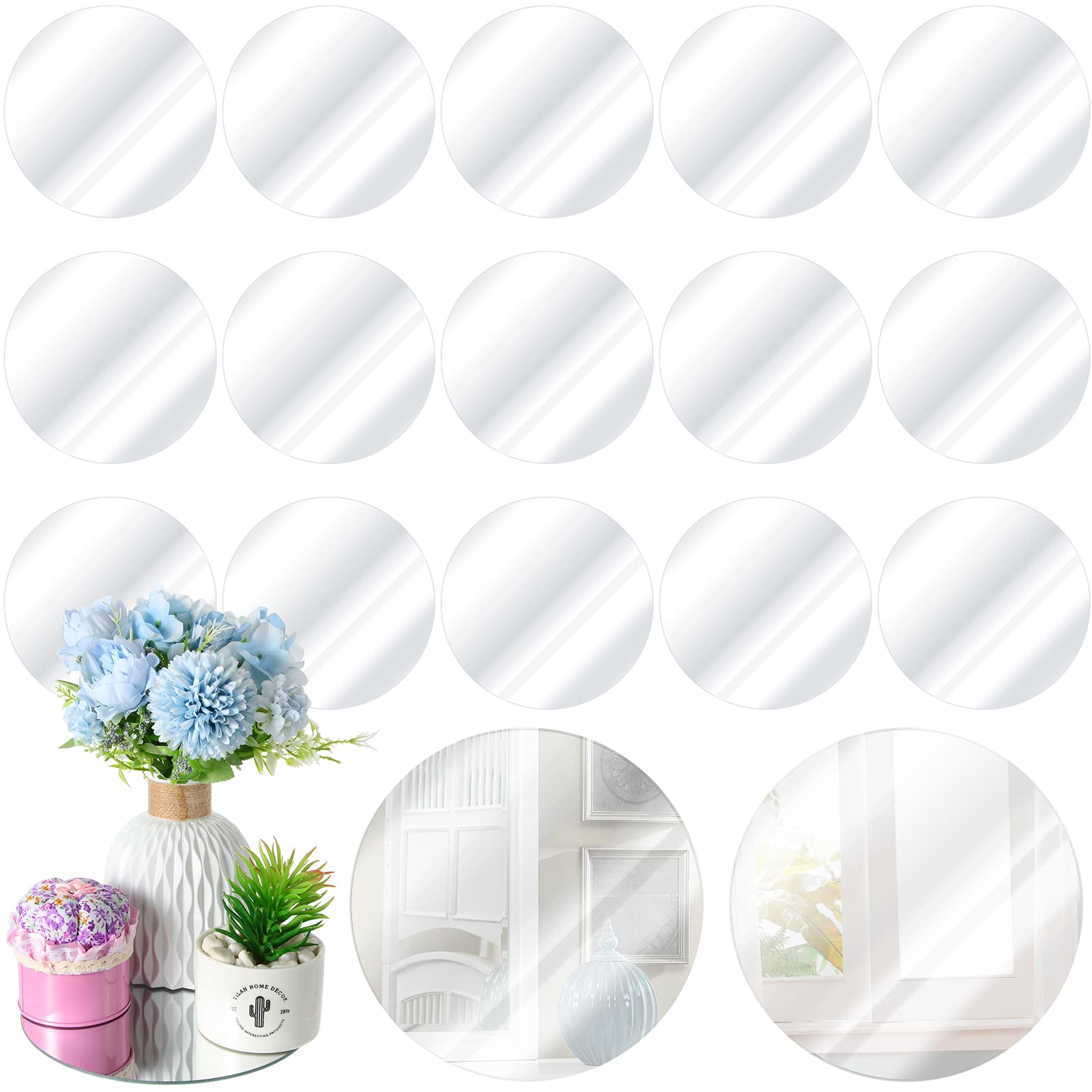 18-Piece Round Mirror Candle Plate Set - 8 Inch Glass Mirror Trays for Wedding, Party & Home Decor - Elegant Centerpieces for Tables, Baby Showers, Christmas & Crafts - Perfect for Dining, Buffets & Decorative Displays