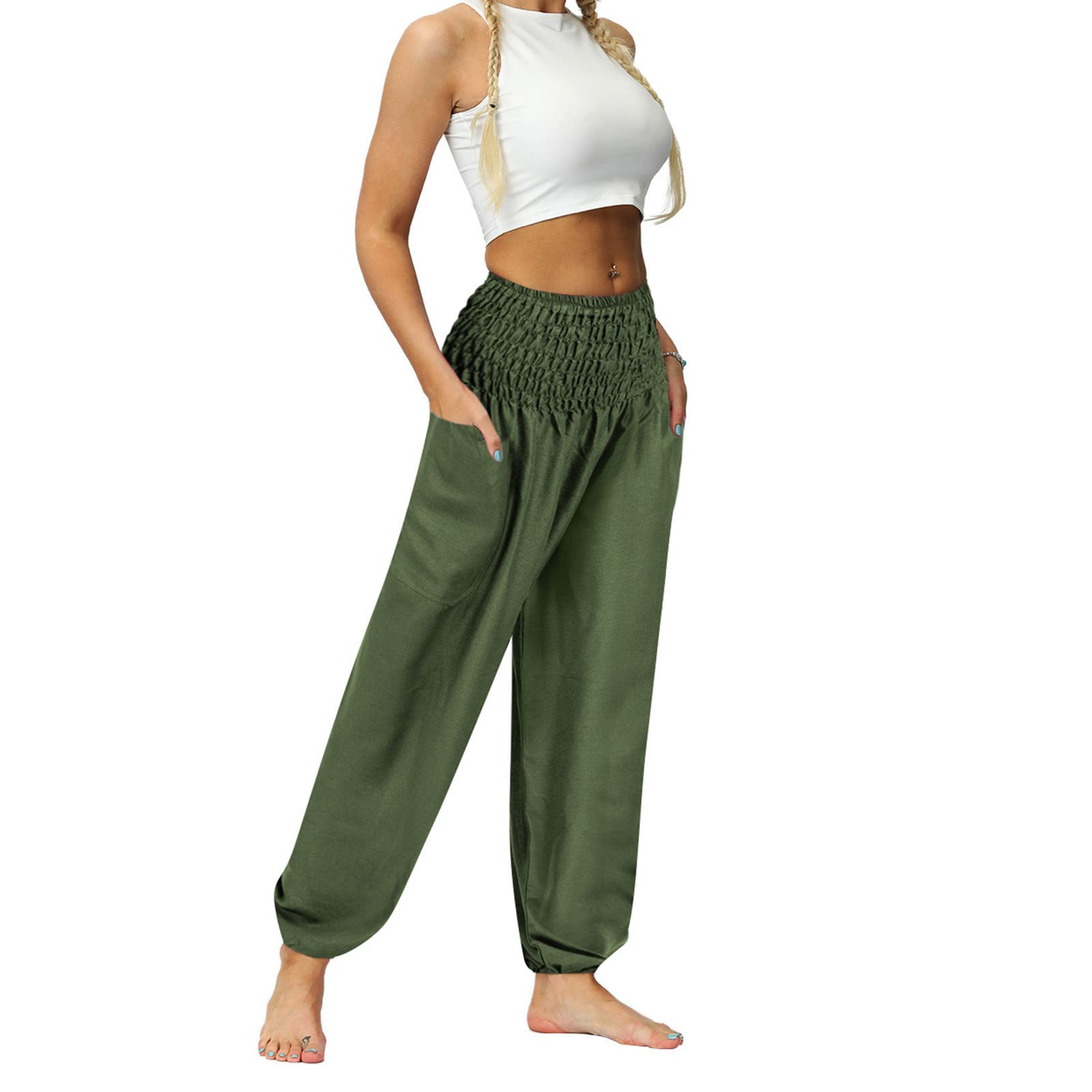 NBSLA Women's Wide Leg Trousers - High Waisted Drawstring Golf Pants, Utility & Office Pants for Work, Gym Leggings for Yoga & Casual Wear | Comfortable Stretch Fabric for Everyday Use