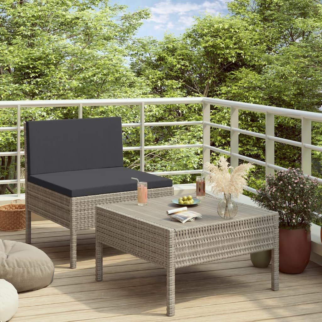 FAMIROSA 2-Piece Outdoor Patio Furniture Set - Gray Poly Rattan Lounge Chairs with Cushions for Garden, Poolside, or Backyard Relaxation
