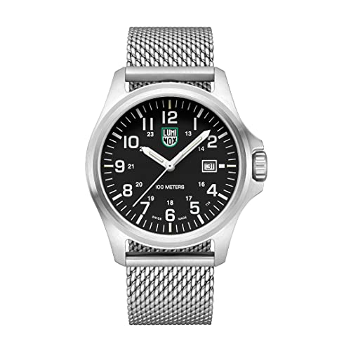 Case:silver, Dial:black, Band:silver, Number:white