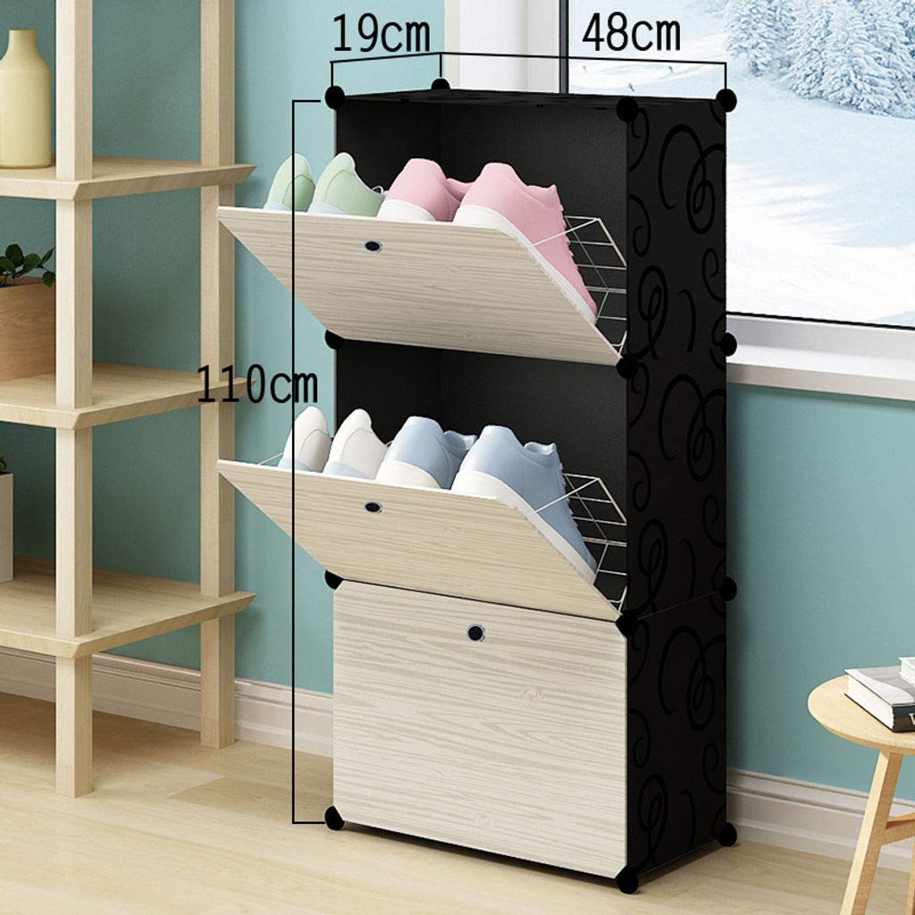 HUOLEO Modular Shoe Rack Organizer - 3-Tier Plastic Shoe Storage Shelf for Entryway, Closet & Mudroom - Portable & Space-Saving Shoe Organizer with Textured Pattern (Black & White, 1 Column) - Perfect for Small Spaces & Apartment Living