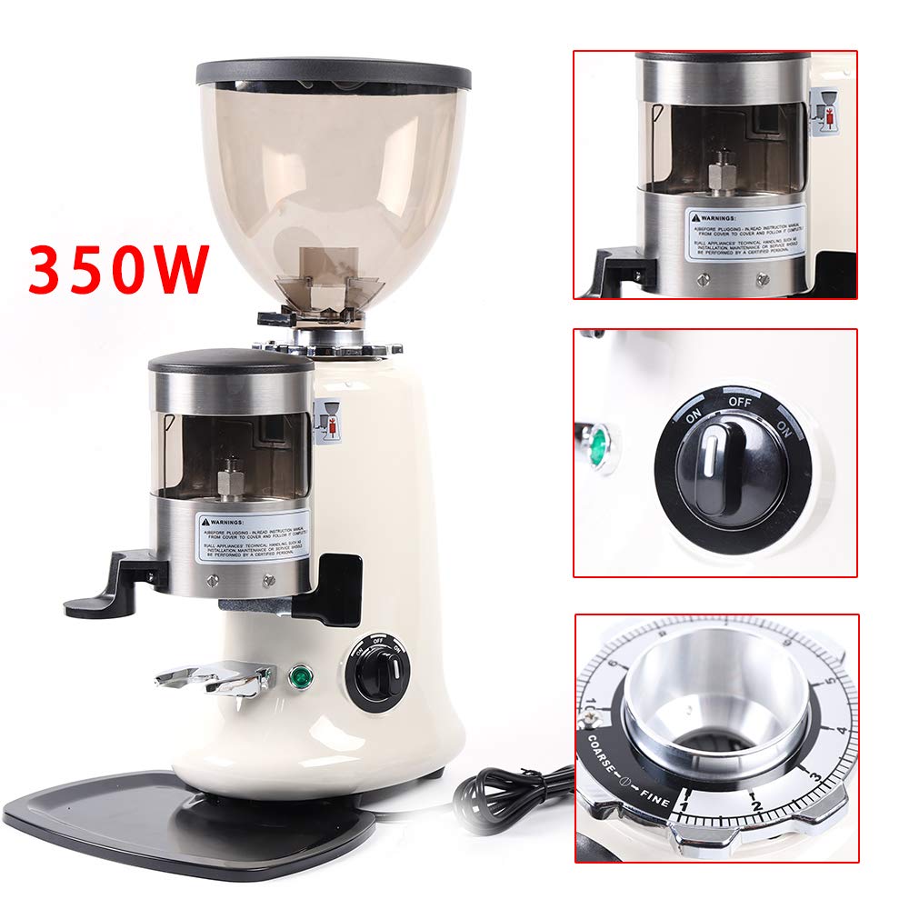 350W Commercial Electric Espresso Coffee Grinder with Flat Burr - 1.2kg Hopper Capacity, 110V Bean Milling Machine (White) - Perfect for Cafes, Restaurants & Home Baristas