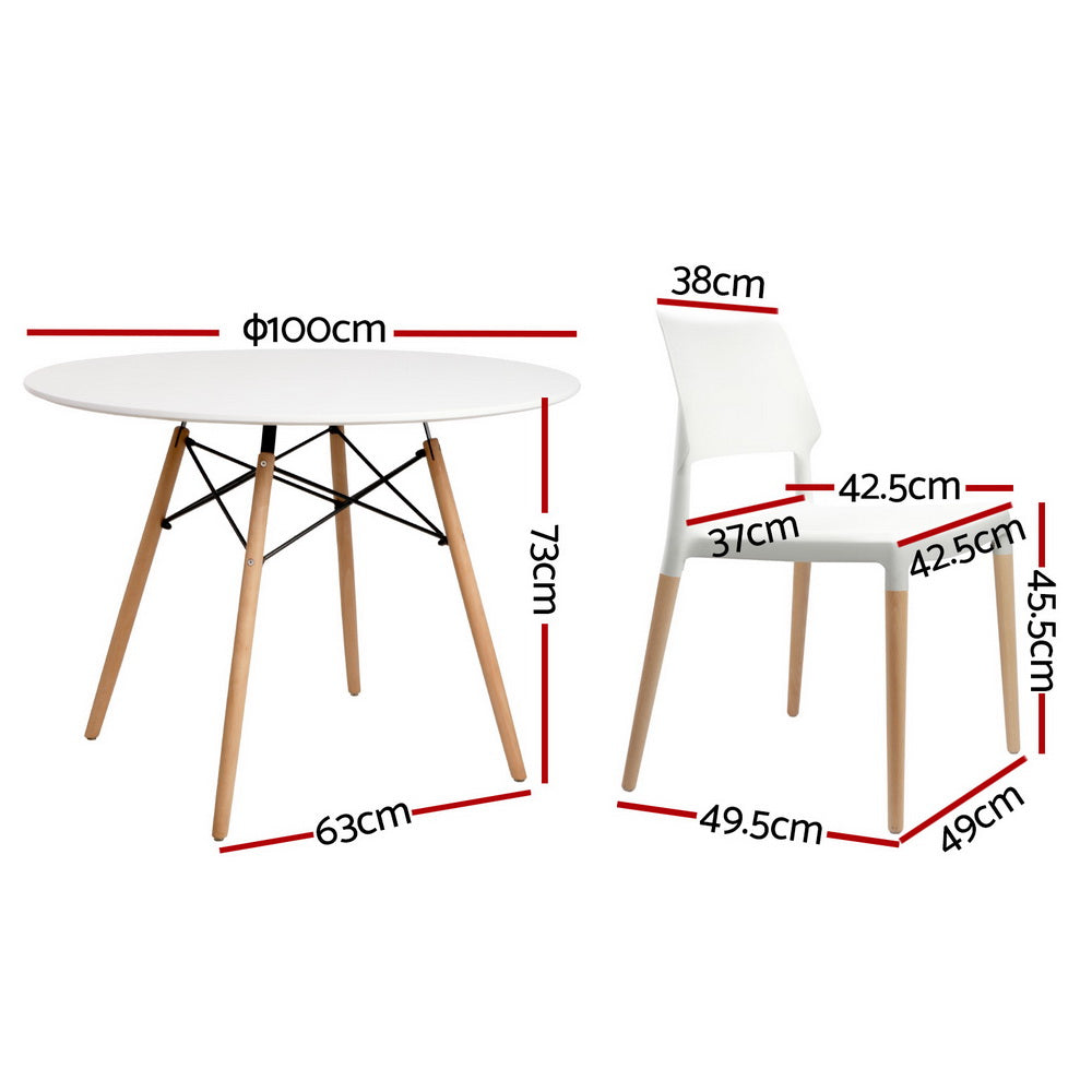 Artiss 5-Piece Round Dining Table Set with 4 Chairs - White Kitchen Furniture for Small Spaces, Breakfast Nook & Apartment Dining Room