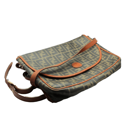 Authentic Fendi Brown Logo Leather Flap Mama Zucca Handbag Purse for Women - Luxury Designer Shoulder Bag for Work, Party & Everyday Use