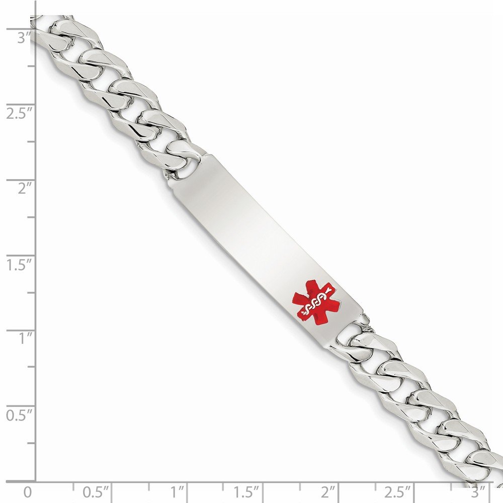 Sterling Silver Polished Medical ID Bracelet - Adjustable Curb Link Chain for Men & Women - Perfect for Emergency Identification & Everyday Wear
