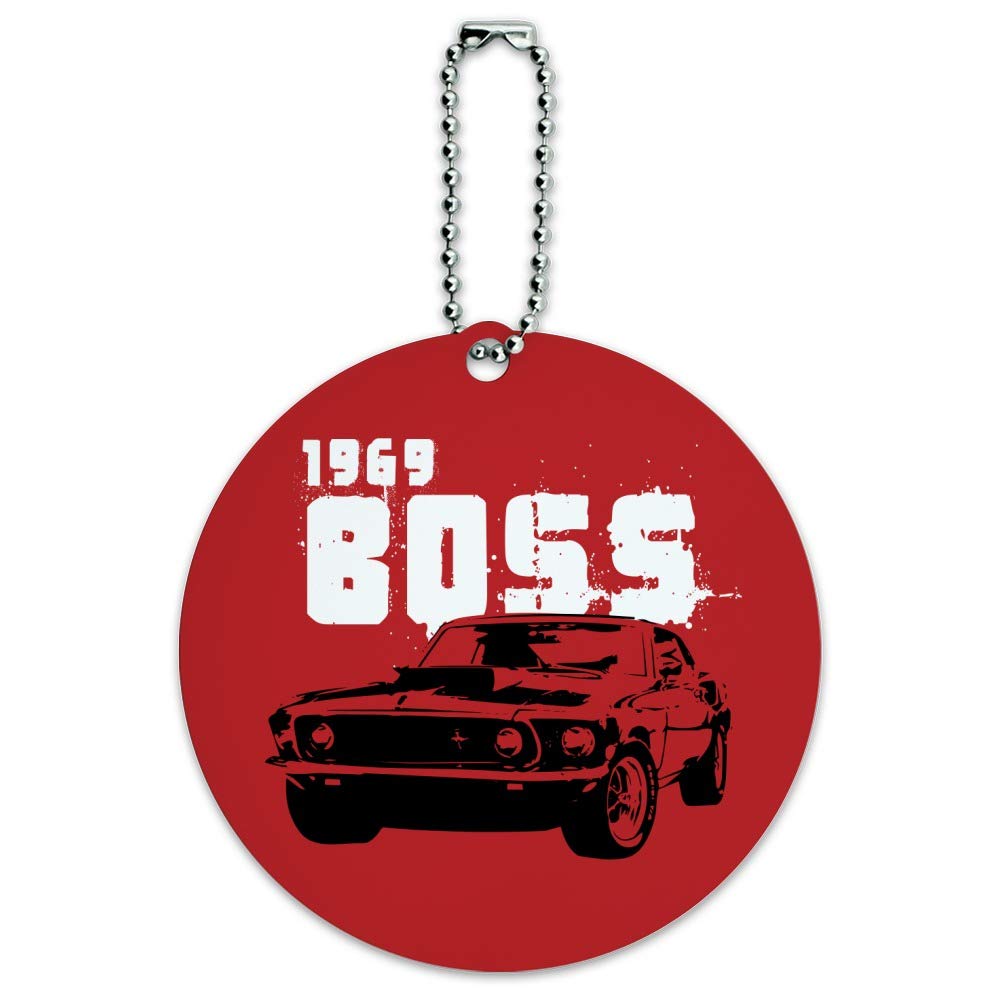 1969 Ford Mustang Boss Round Luggage ID Tag - Vintage Car-Themed Suitcase Tag for Travel Bags, Carry-Ons & Backpacks - Perfect for Road Trips, Air Travel & Car Enthusiast Gifts