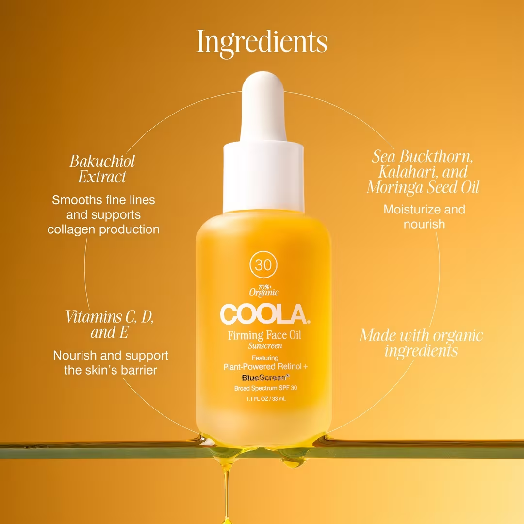 COOLA Firming Face Oil SPF 30 - Organic Anti-Aging Facial Moisturizer with Sun Protection | Perfect for Daily Skincare & Outdoor Activities