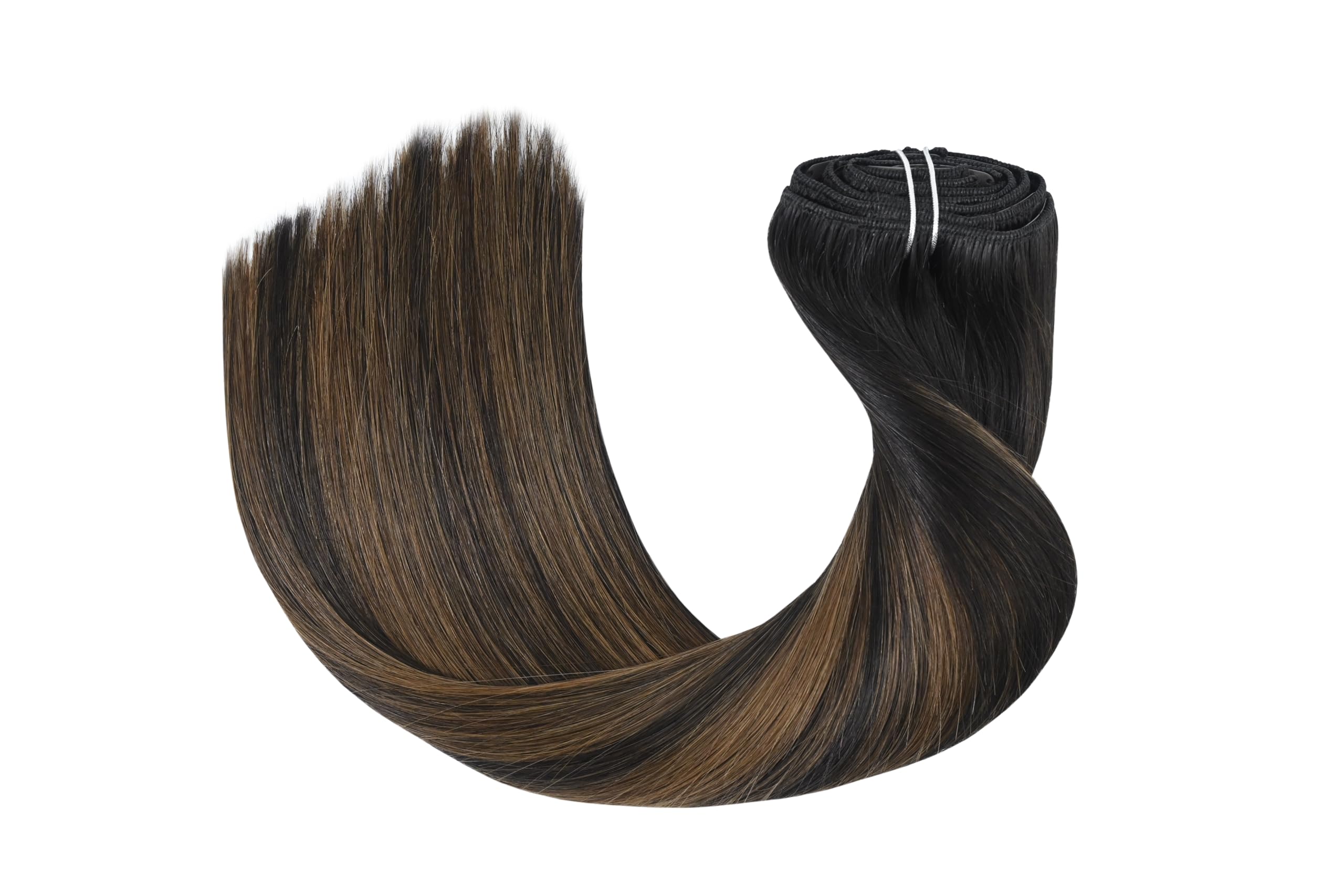 HUAYI Clip in Human Hair Extensions 22 Inch 7pcs - Ombre Dark Brown to Chestnut Brown Balayage Remy Hair (120g) for Volume & Length - Perfect for Parties, Weddings & Daily Styling #2/6/2