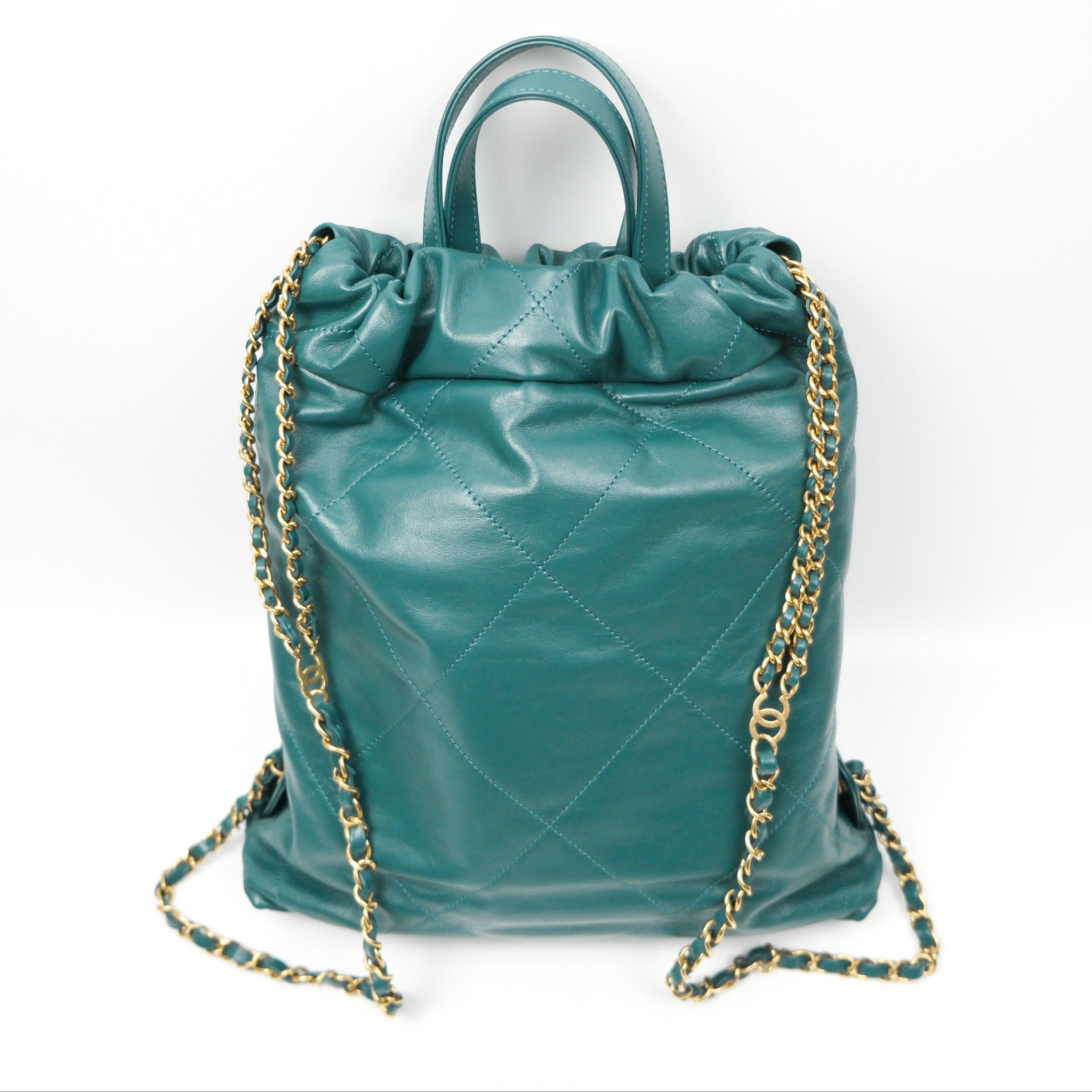 Chanel 22 Small Quilted Backpack in Green Shiny Calfskin Leather - Luxury Designer Handbag for Women, Perfect for Everyday Use & Fashion Outings