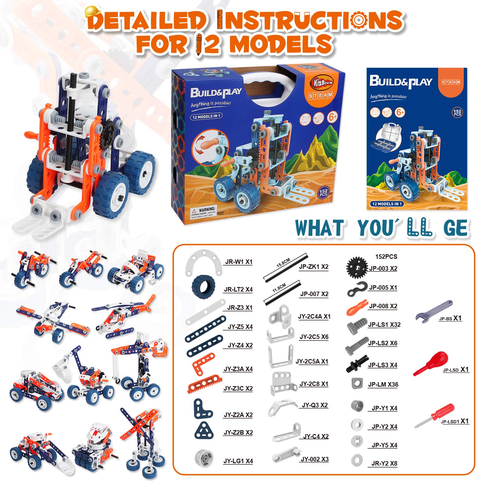 STEM Building Toys for Kids Ages 6-12 | 152PCS DIY 12-in-1 Engineering Construction Set | Educational STEM Toys for Boys & Girls | Perfect for School Projects, Birthday Gifts & Creative Play