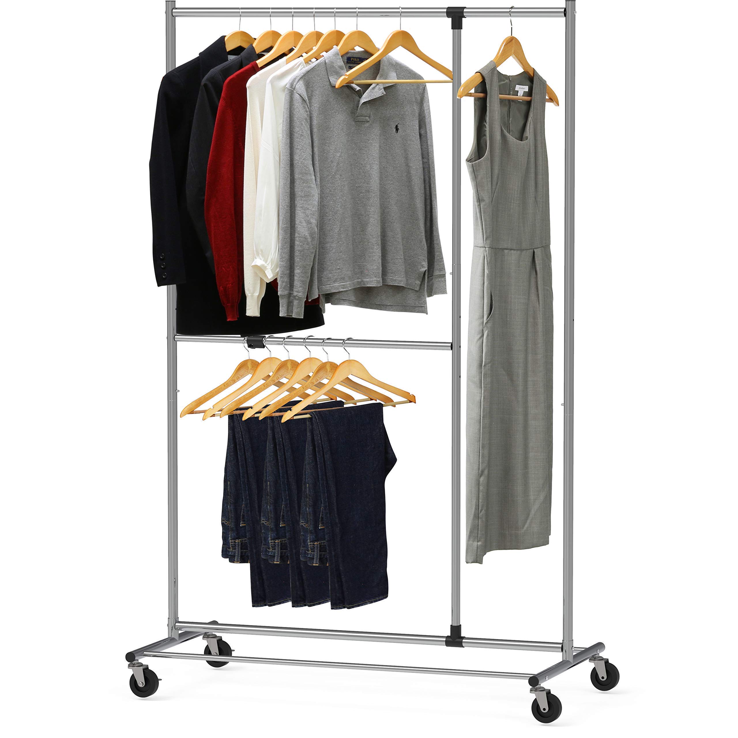 Heavy Duty Adjustable Garment Rack with Dual Bars - Sturdy Clothes Hanging Organizer for Closet, Laundry Room & Bedroom Storage - Perfect for Drying, Organizing & Displaying Clothes