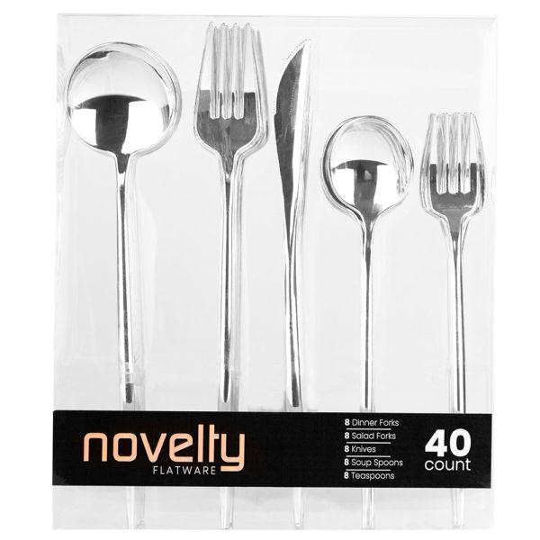 Premium 40-Piece Silver Flatware Set for 8 - Stainless Steel Elegant Cutlery Collection for Dining, Wedding & Special Occasions - Dishwasher Safe Flatware Service for 8