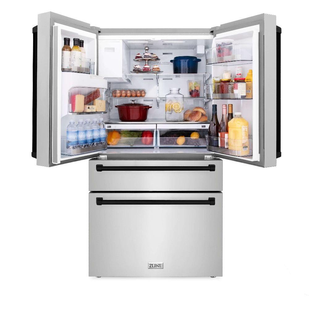 ZLINE Autograph Edition 30-inch Stainless Steel Dual Fuel Range Kitchen Package with Range Hood, Dishwasher & Refrigerator with External Water Dispenser - Matte Black Accents (4AKPR RARHDWM30 MB) | Premium Kitchen Appliances for Modern Homes & Professional Chefs