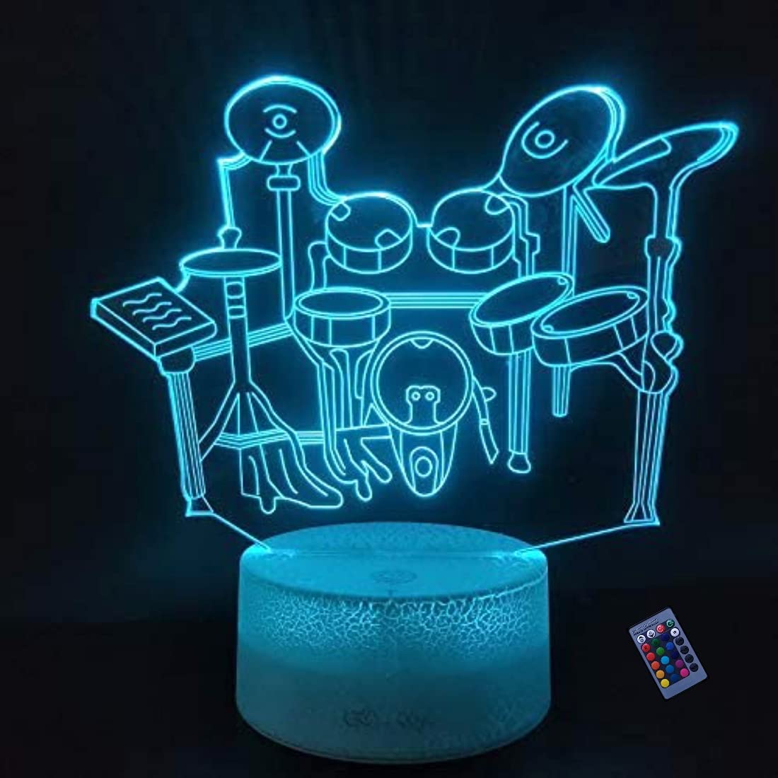 3D Drum Lamp Night Light - 16 Color Changing LED Table Lamp with USB Power & Remote Control - Perfect for Bedroom, Nursery, Kids Room Decor and Ambient Lighting