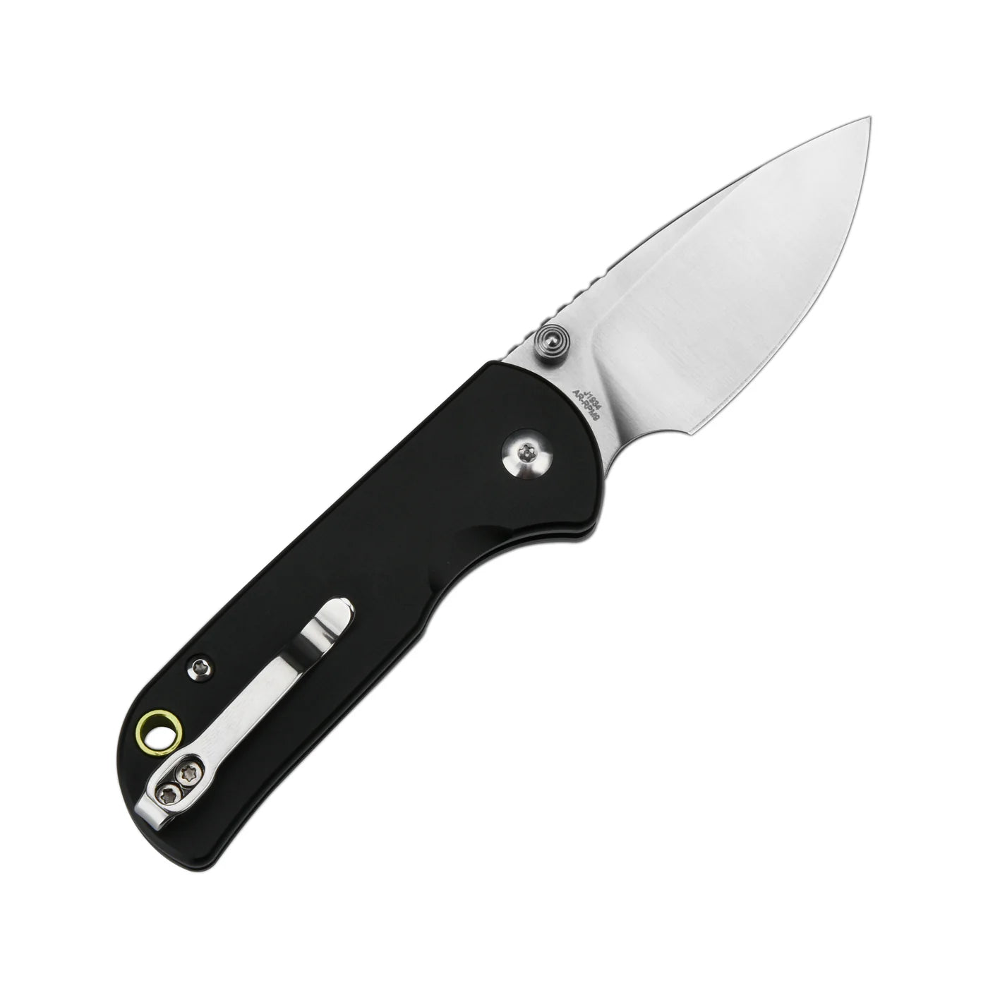 CJRB 1934BK Mica Button Lock Folding Knife - Sand Polished Drop Point Blade, Black Aluminum Handle - EDC, Camping & Outdoor Survival Tool
