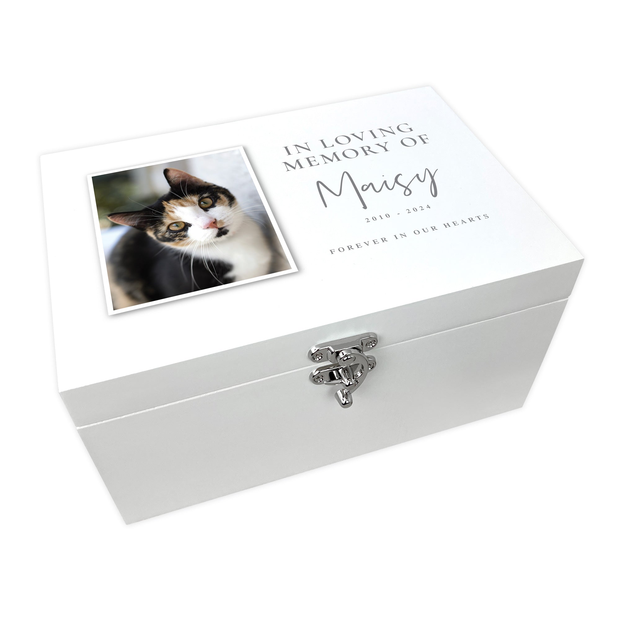 Personalized In Loving Memory Pet Photo Memorial Box - White Wooden Keepsake for Dogs, Cats - 3 Sizes (22cm, 27cm, 30cm) - Perfect for Pet Loss Remembrance & Memorial Gifts