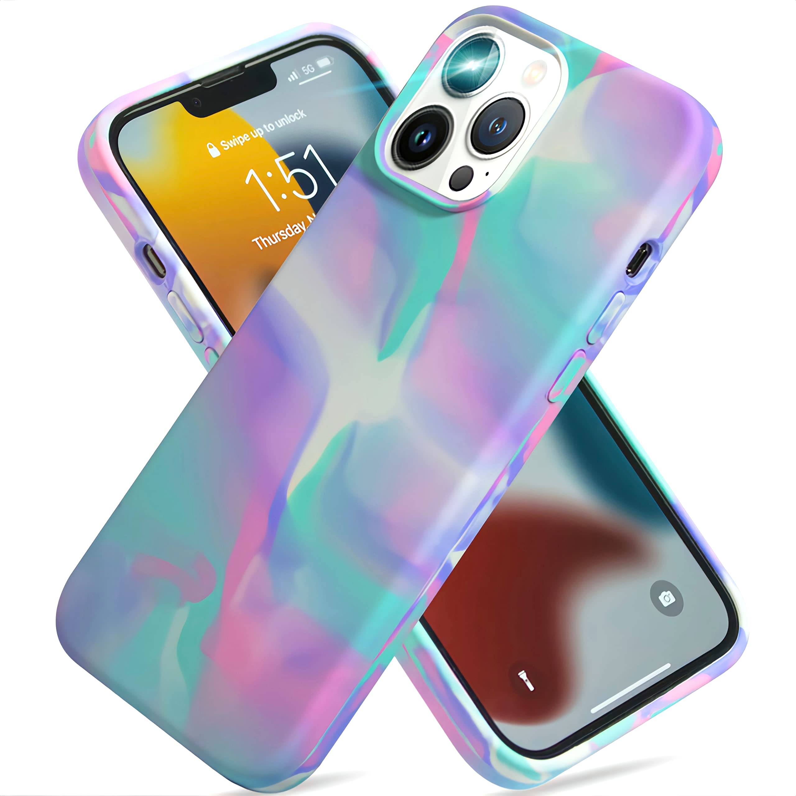 Darelim iPhone 13 Pro Case for Women - Ultra Slim Silicone Protective Cover with Soft Anti-Scratch Microfiber Lining | Colorful Watercolor Graffiti Tie Dye Purple Design | Perfect for Everyday Use, Work & Travel