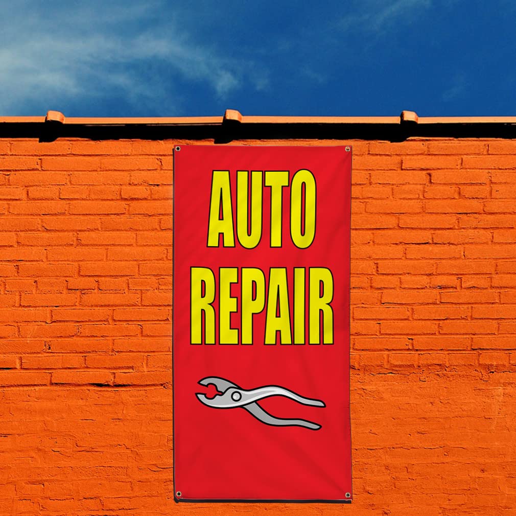 Custom Vertical Vinyl Banner for Auto Repair Shops - Weatherproof Outdoor Car Advertising Signs (144x60 Inches) with 10 Grommets - Perfect for Automotive Business Promotion, Industrial Yard Displays & Commercial Branding