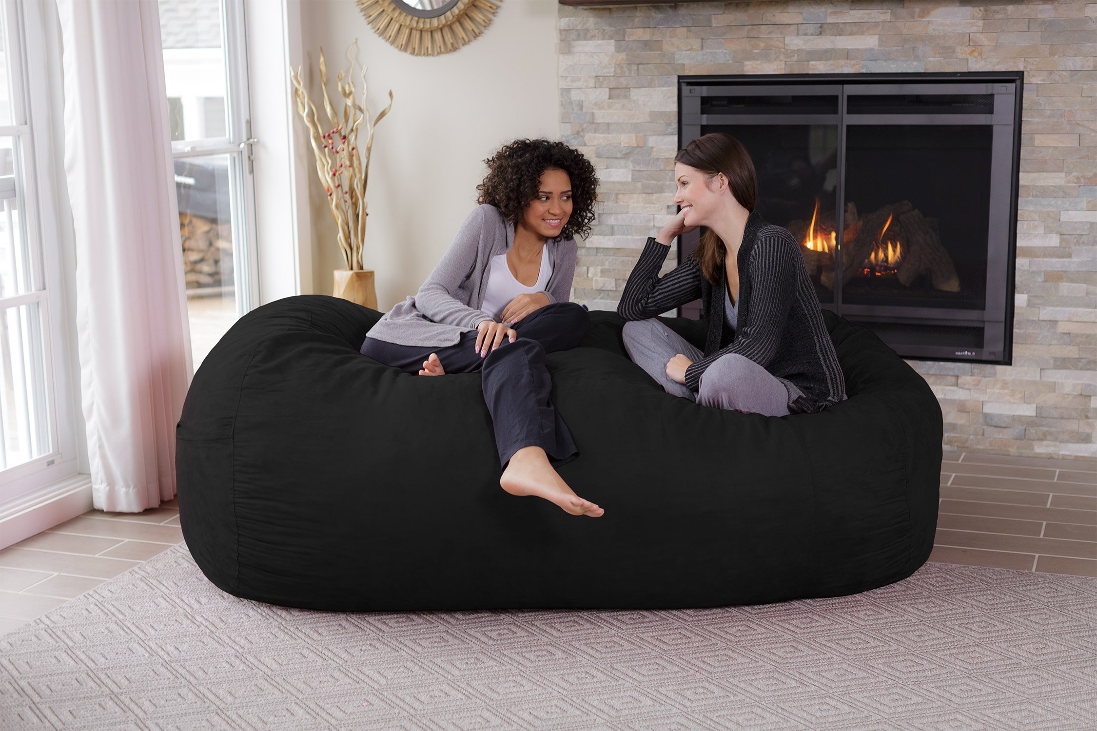 Chill Sack 7.5-Feet Memory Foam Bean Bag Chair - Ultra Soft Lounger for Adults & Teens, Black - Perfect for Gaming, Movie Nights & Relaxation in Bedroom or Living Room