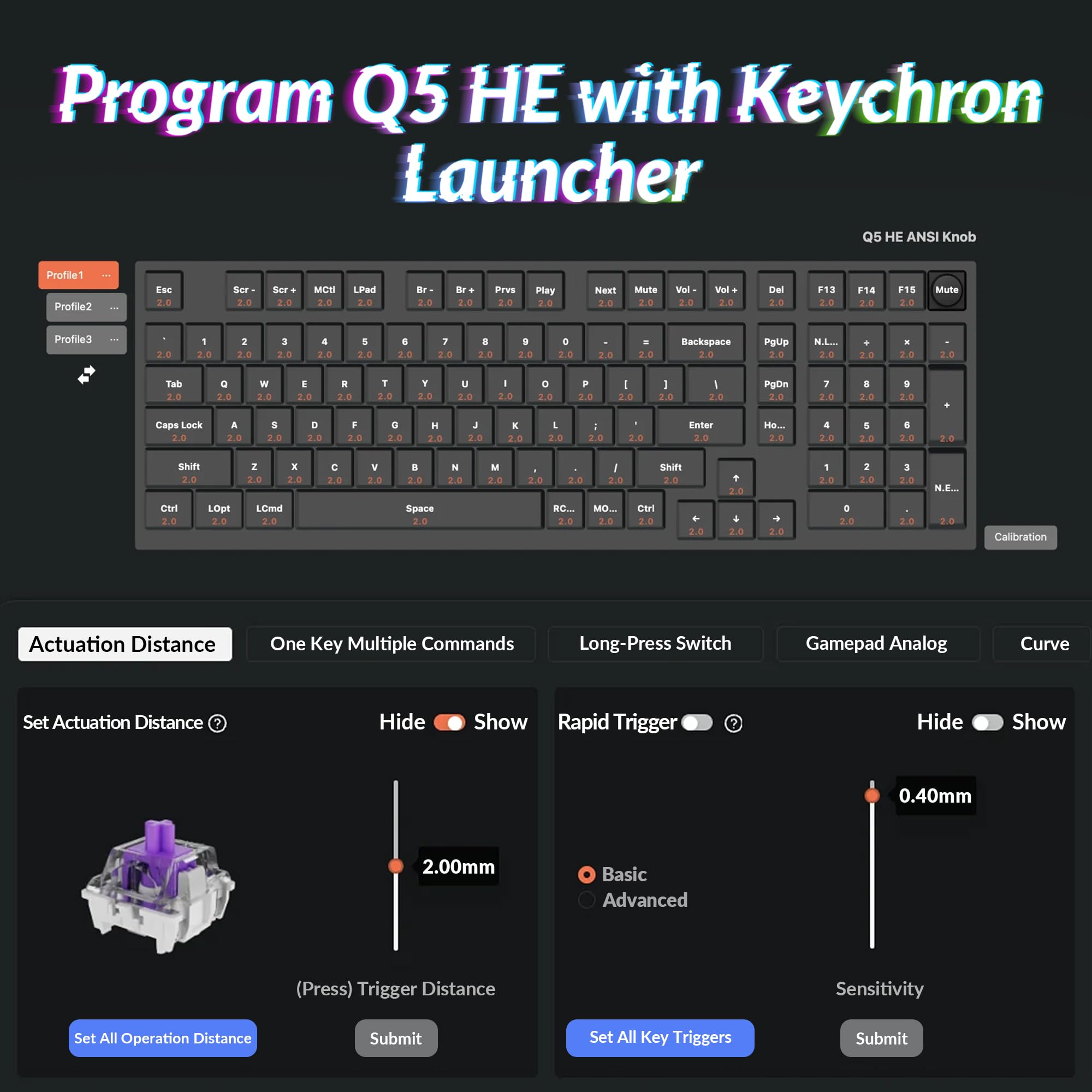 Keychron Q5 HE Wireless Gaming Keyboard with Hall Effect Gateron Double-Rail Magnetic Switches - Adjustable Actuation, 2.4GHz/Bluetooth/Wired, QMK RGB Backlit, Aluminum Frame for Mac/Windows/Linux (Black) | Perfect for Competitive Gaming, Office Work & Programming