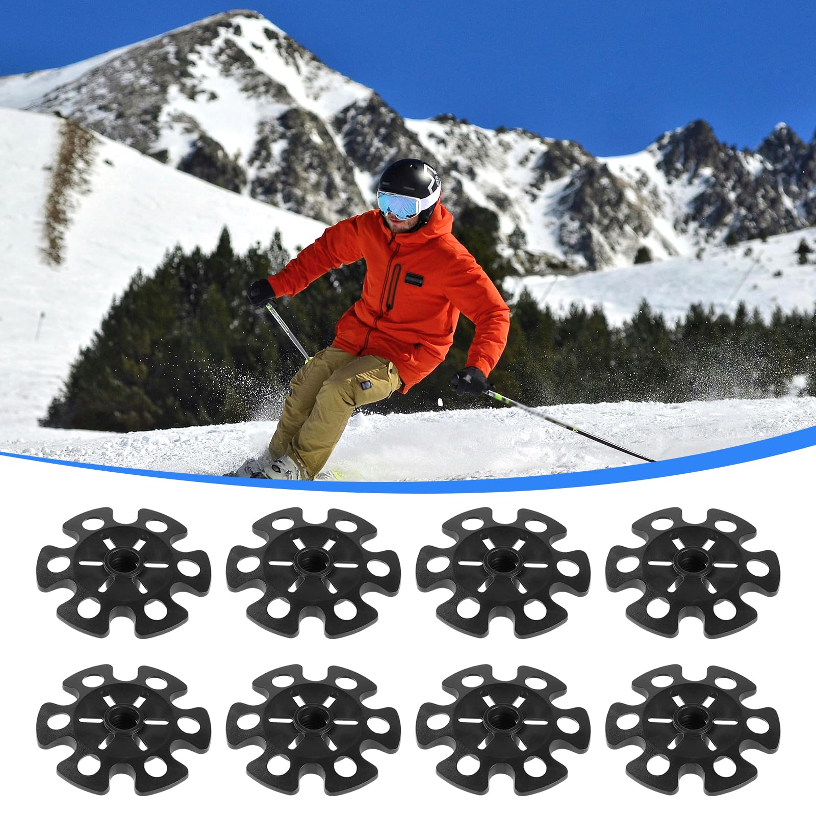 8pcs Snow Baskets for Trekking Poles - Hiking & Ski Replacement Tips
