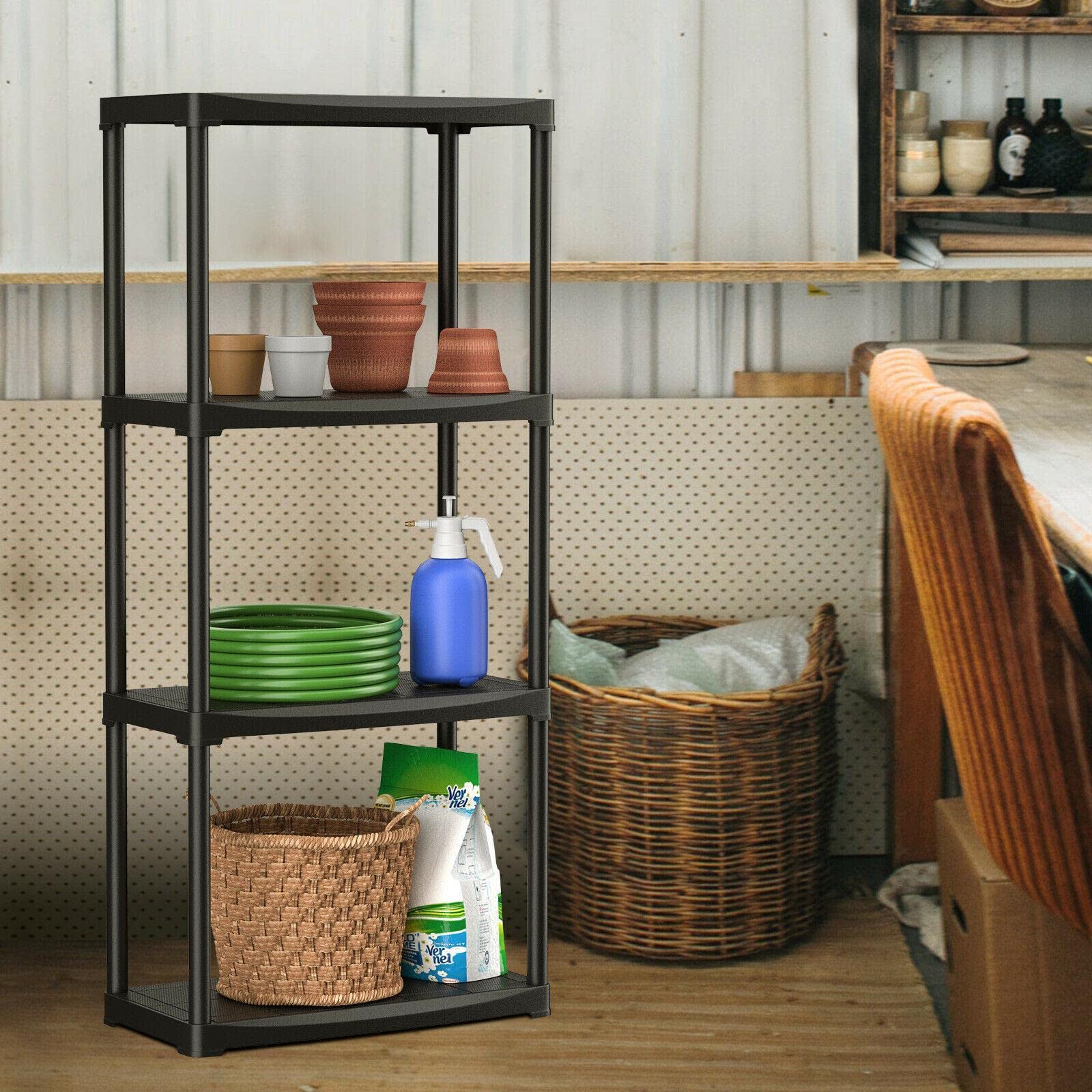 4-Tier Heavy Duty Storage Rack Shelf Unit - Multipurpose Garage Shelving System for Home, Garage & Warehouse Organization - Perfect for Storing Tools, Sports Equipment & Household Items