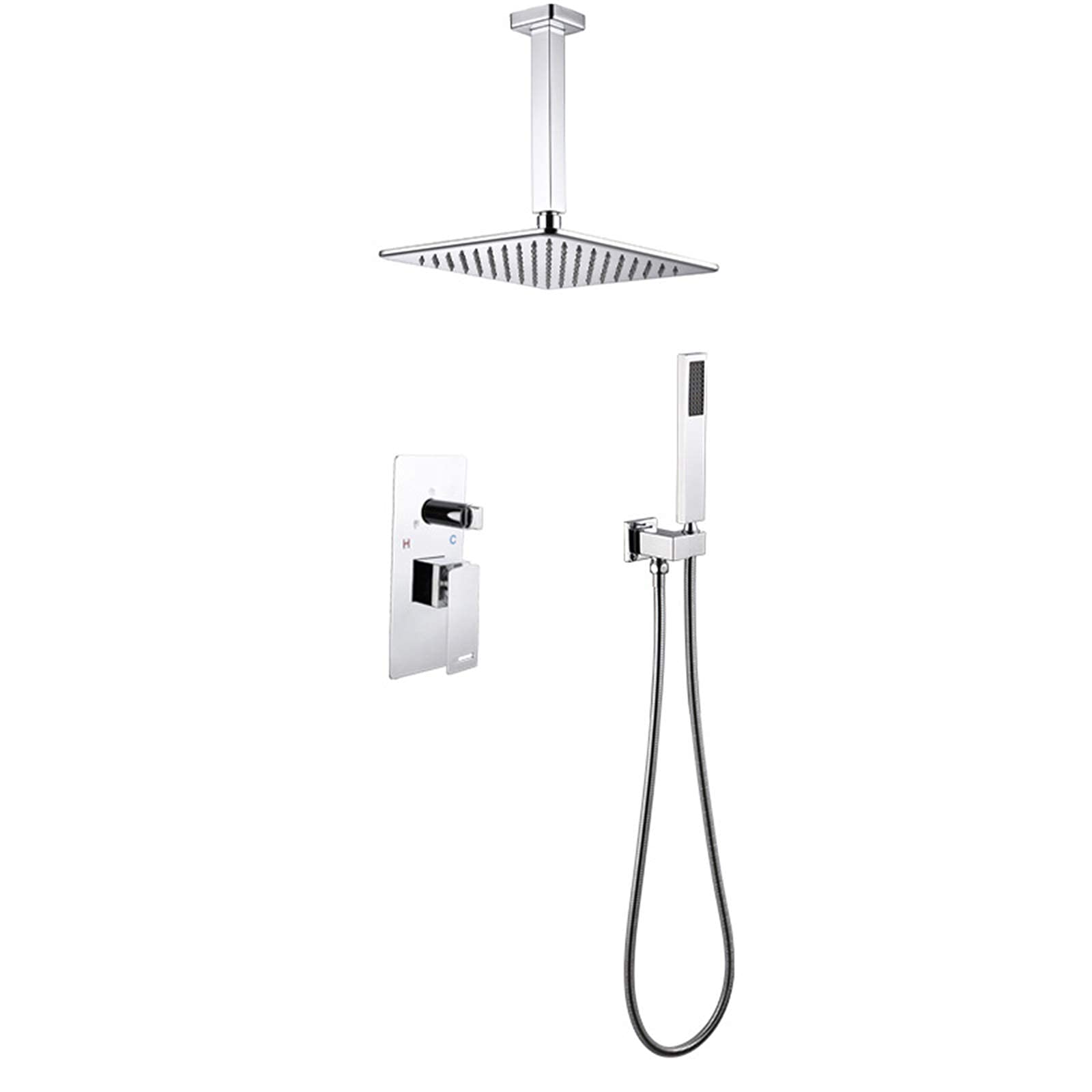Premium Ceiling Mounted Concealed Rain Mixer Shower Combo Set - 10 Inch Square Rainfall Shower Head & Handheld Spray - Chrome Finish for Modern Bathrooms | Perfect for Spa-Like Experience & Space-Saving Bathroom Designs