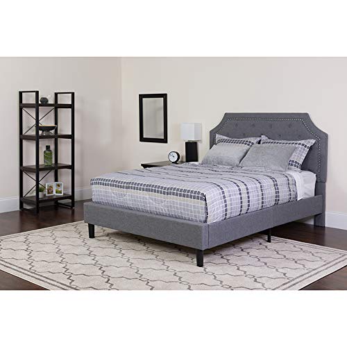 StarSun Depot Brighton King Size Upholstered Platform Bed - Light Gray Fabric, 81