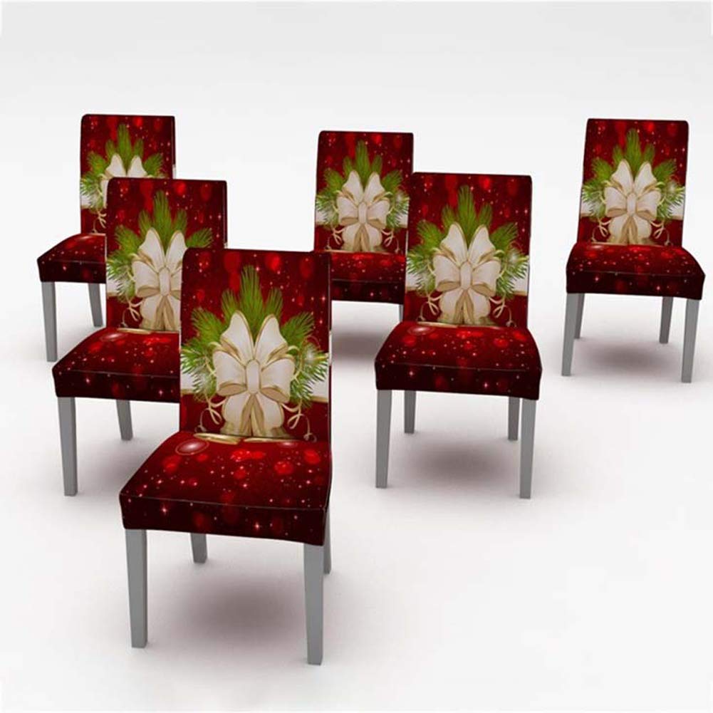 LANGWEI Christmas Tablecloth Set with 6 Stretch Chair Slipcovers - Gold Bell Snowflake Waterproof Dining Table Cover (140x180cm) for Holiday Party Decorations - Perfect for Christmas Dinner, Family Gatherings & Festive Home Decor